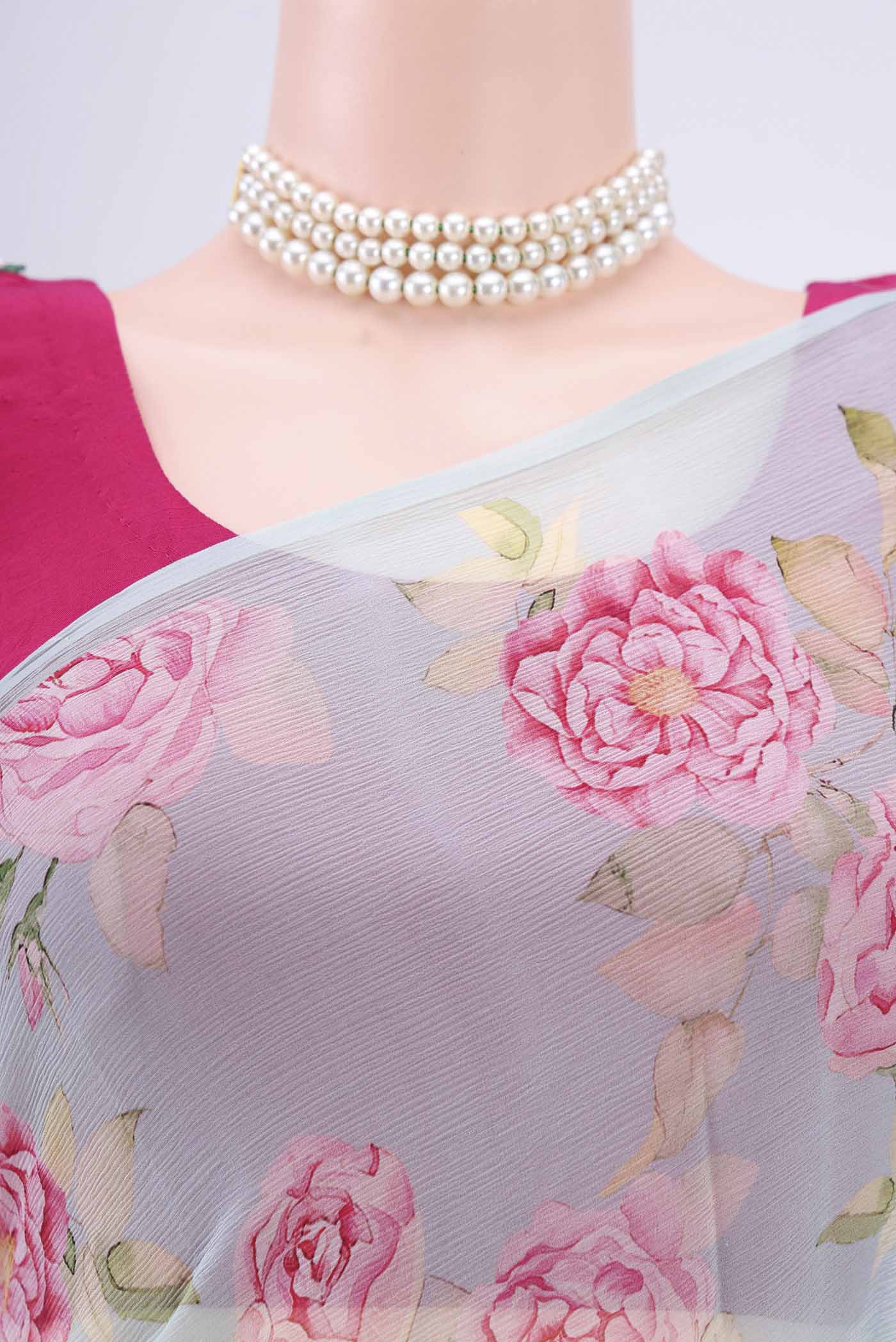 Light Blue Mysore Chiffon Saree - Image 2