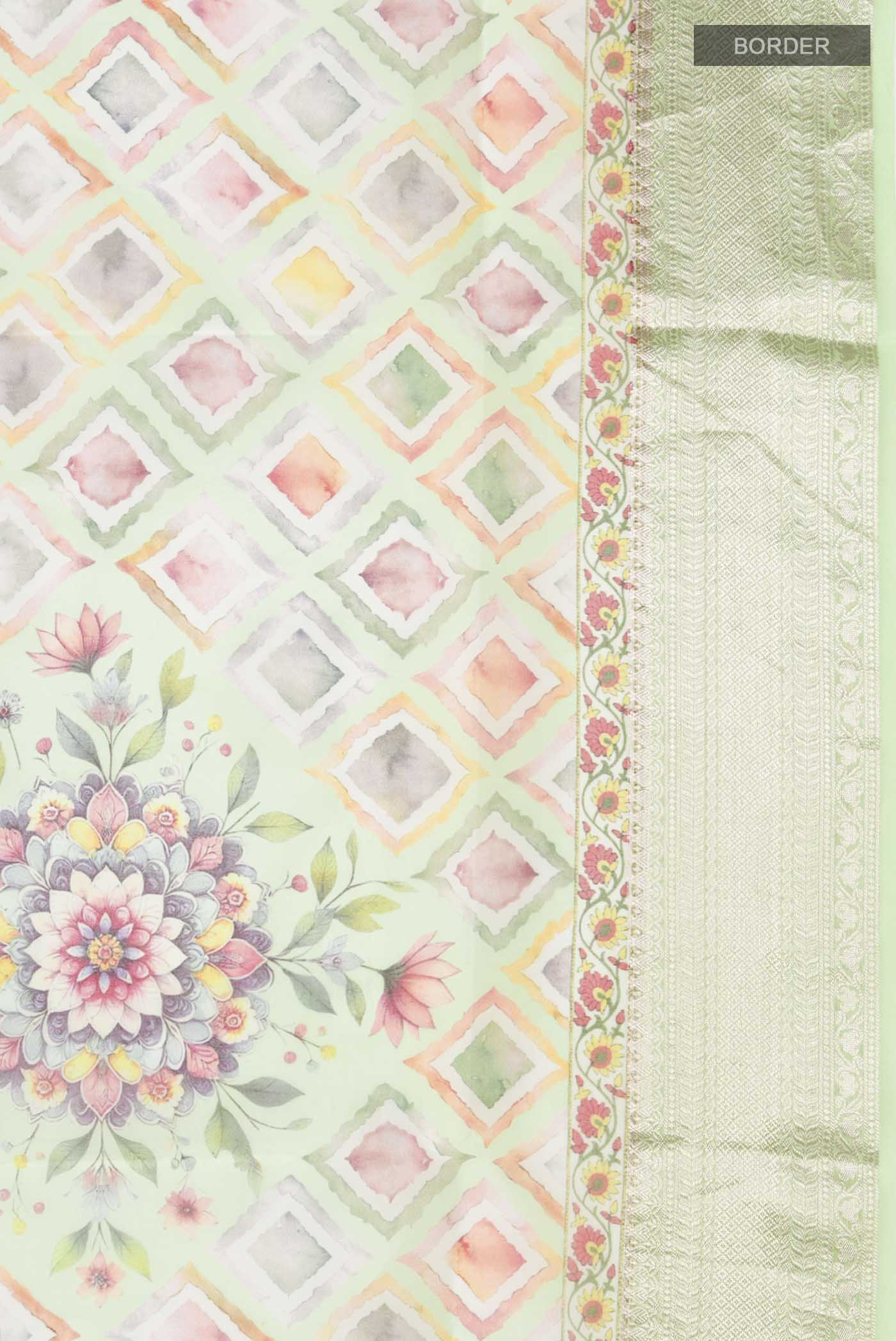 Light Green Organza Silk Saree - Image 3