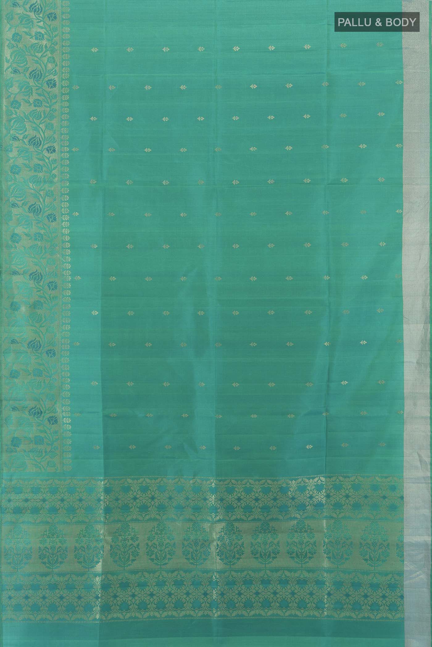 Blue with Green Color Soft Silk Saree - Image 5