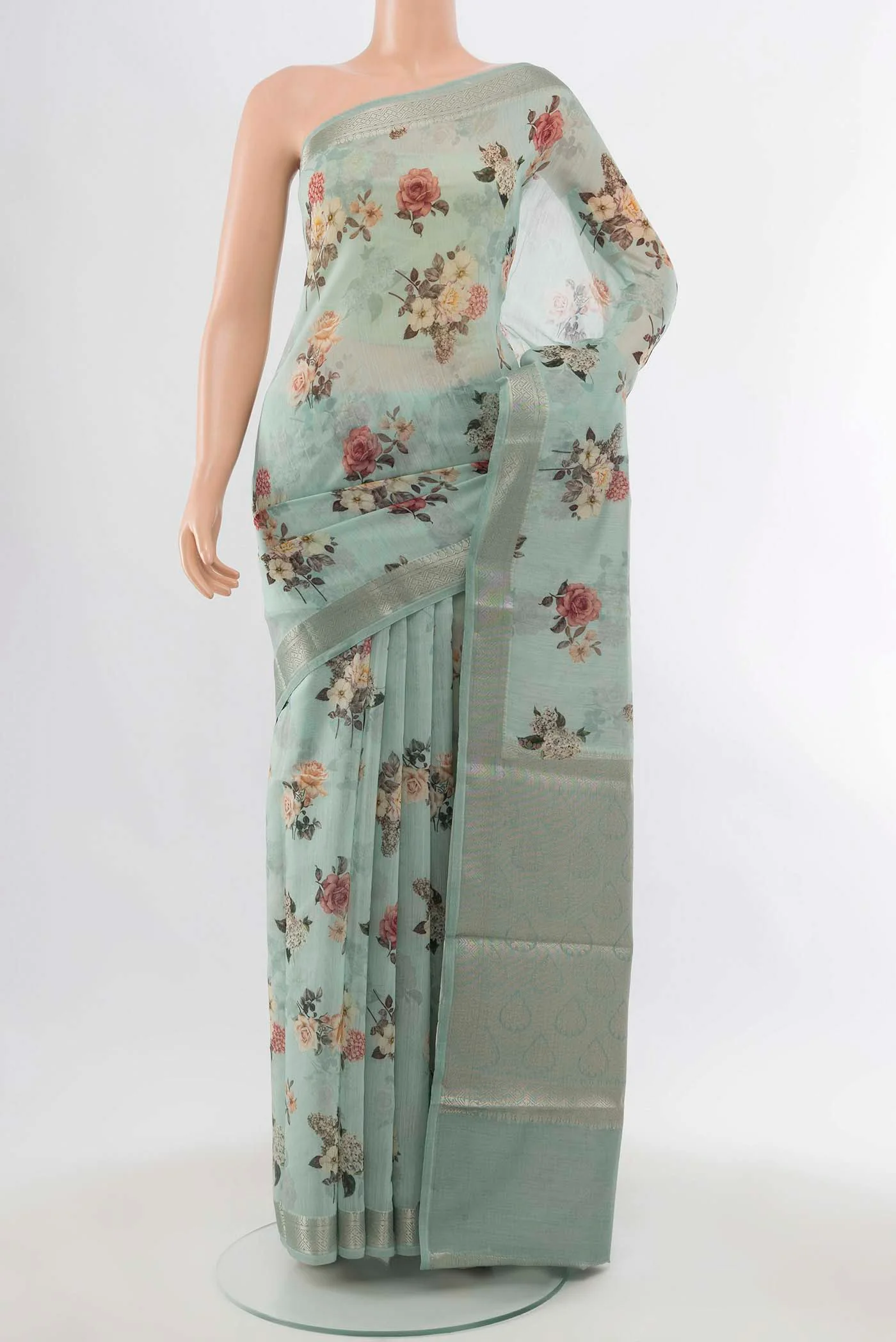 Light Green Tussar Silk Saree