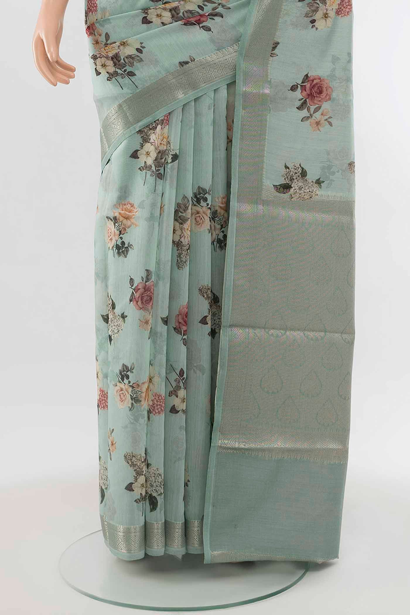 Light Green Tussar Silk Saree - Image 3