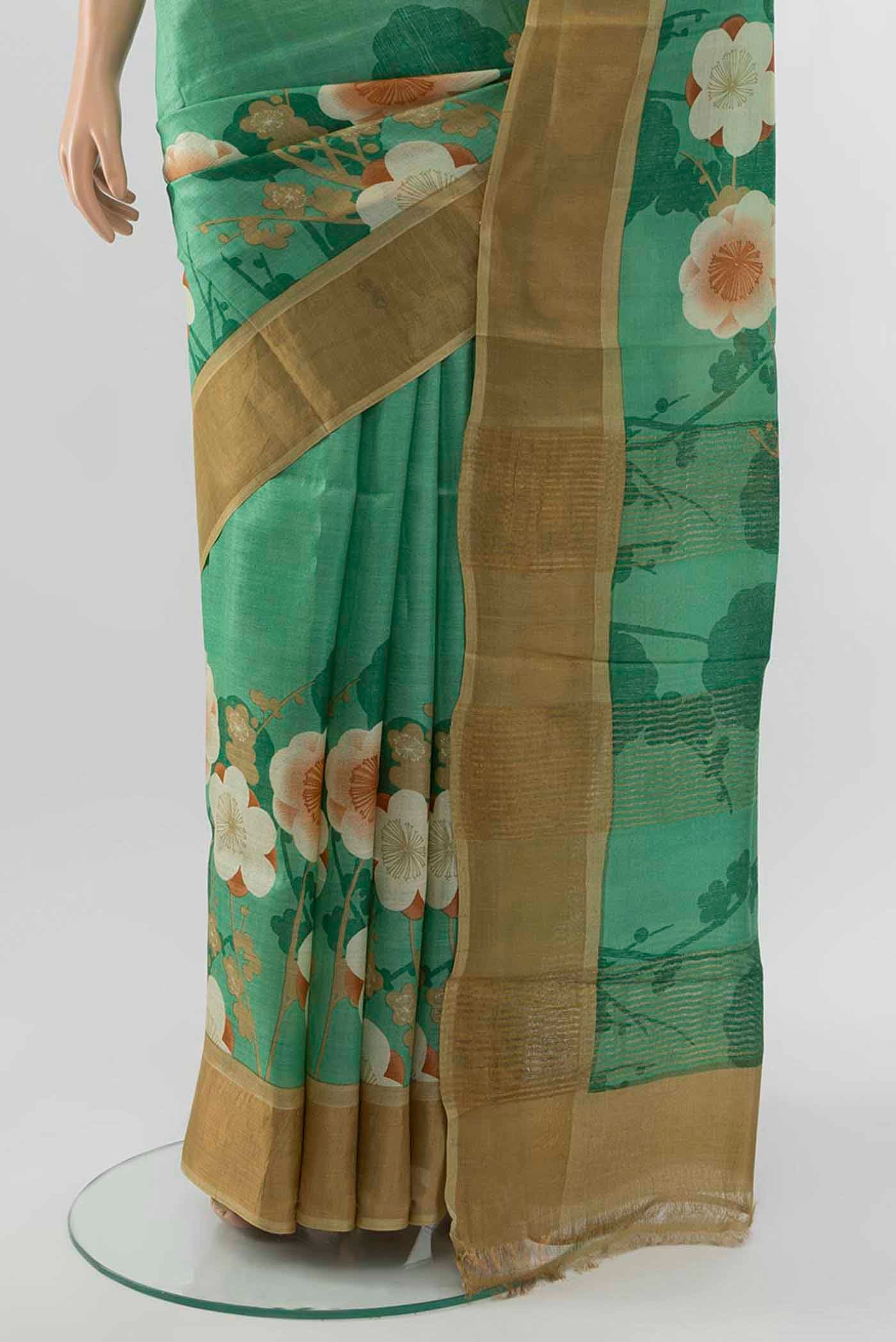 Light Green Tussar Silk Saree - Image 3