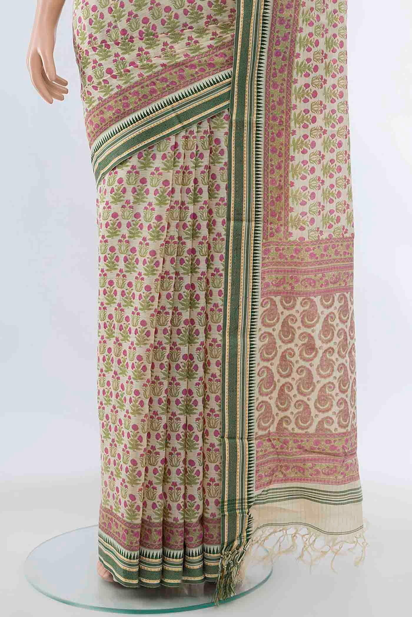 Light Green Tussar Silk Saree - Image 3
