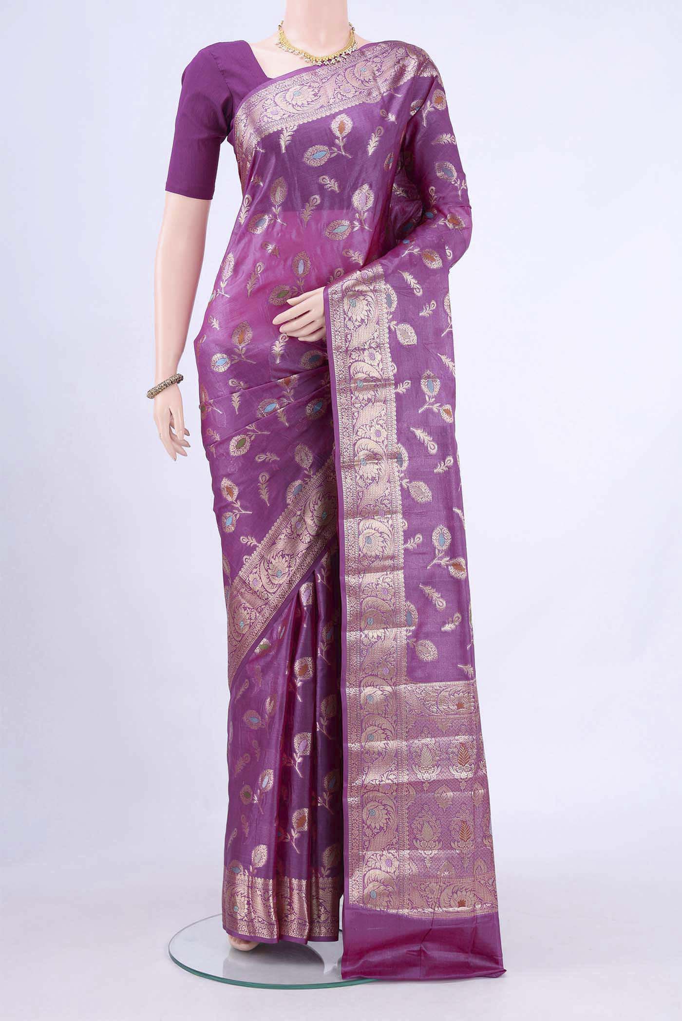Light Magenta Banarasi Raw Silk Saree