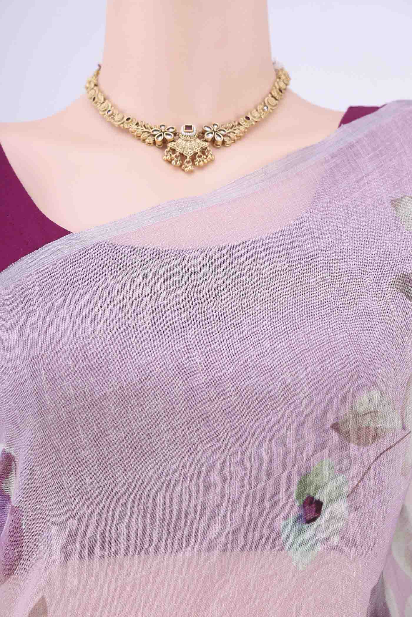 Lilac Linen Saree - Image 2