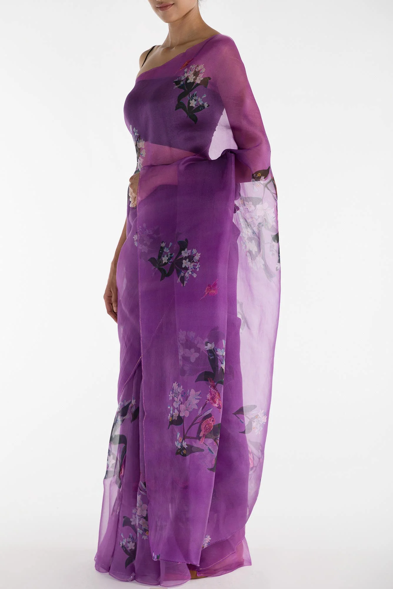 The Sparrows Lilac Pure Organza Silk Saree - Image 4