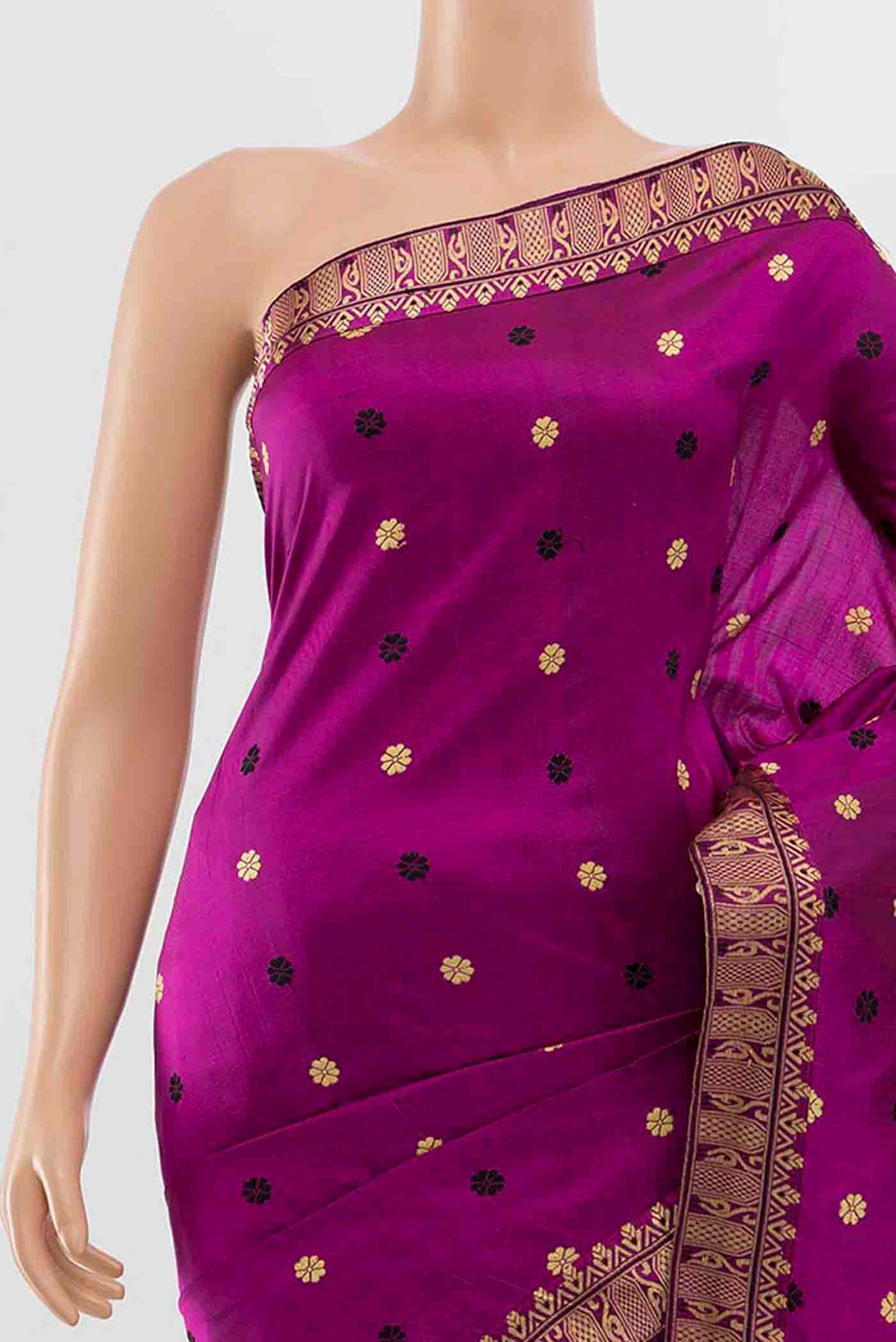 Magenta Assam Silk Saree - Image 2