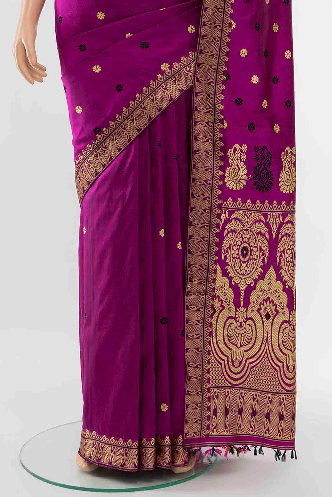Magenta Assam Silk Saree - Image 3