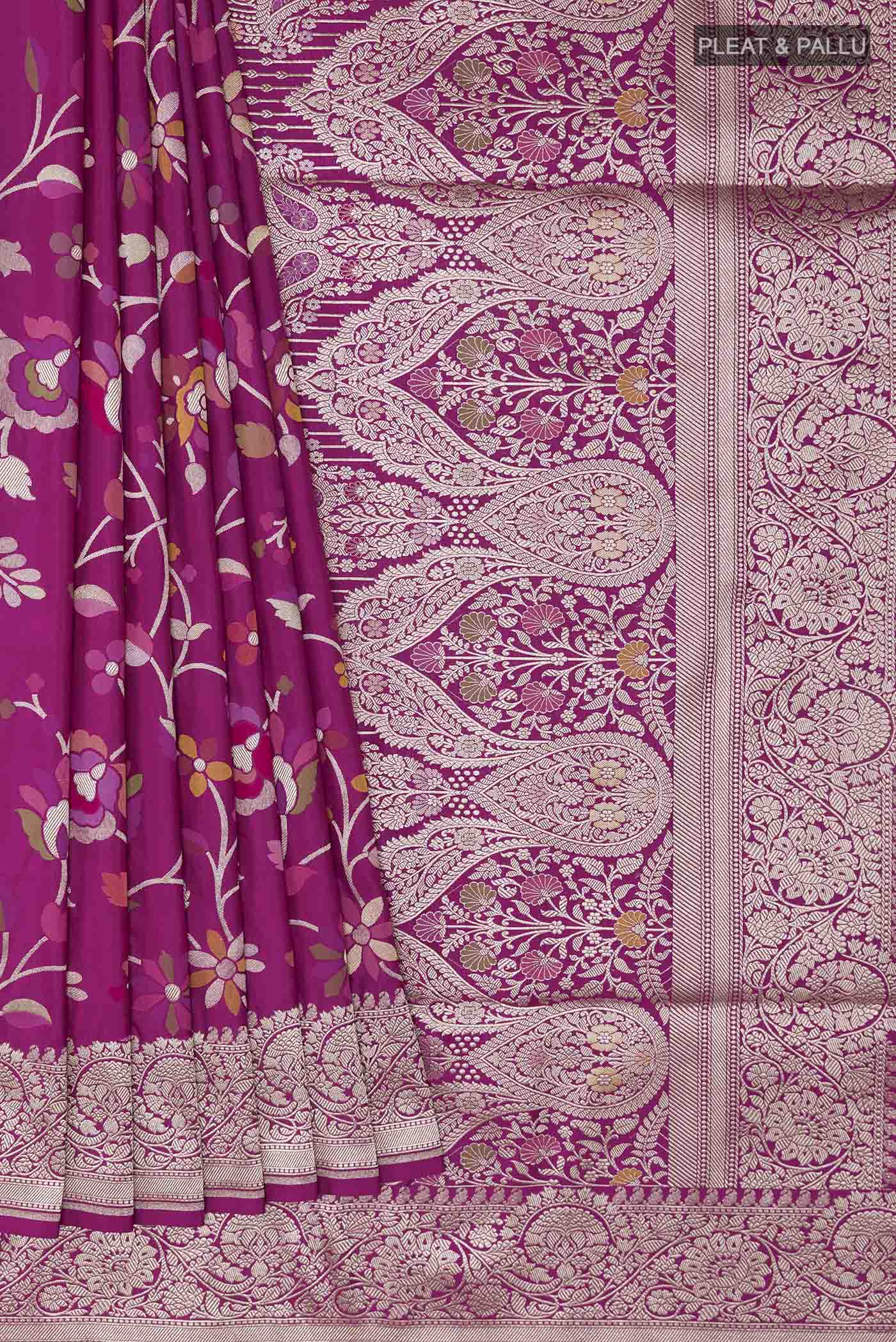 Magenta Banarasi Silk Saree - Image 4