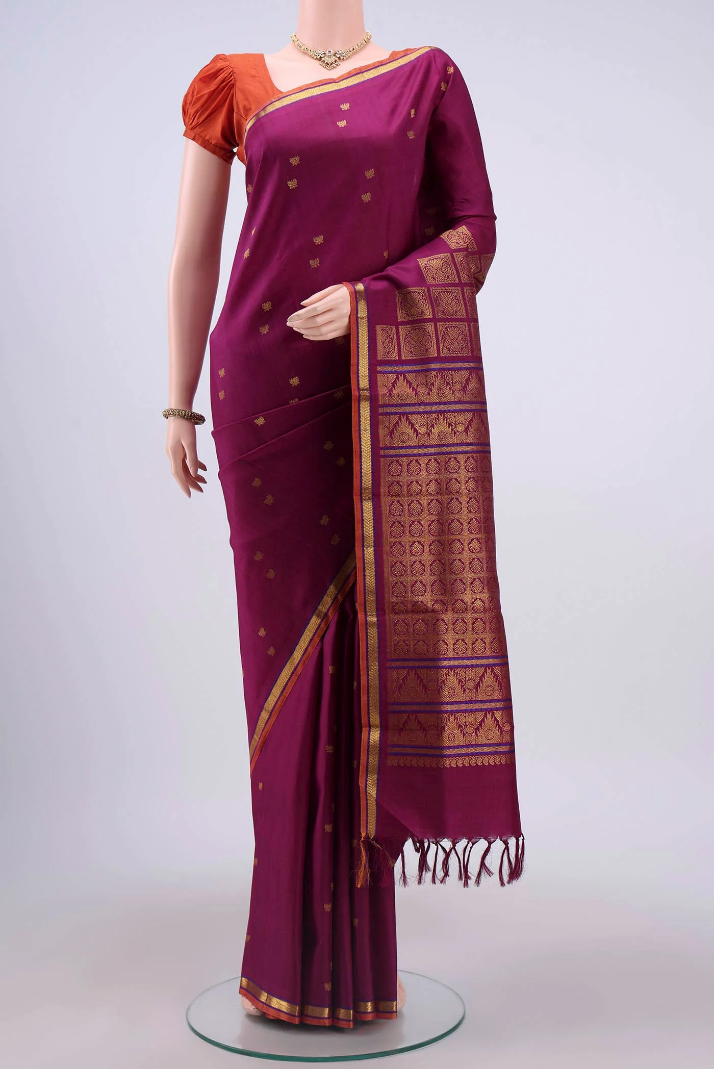 Magenta Dual Tone Kanchipuram Silk Saree