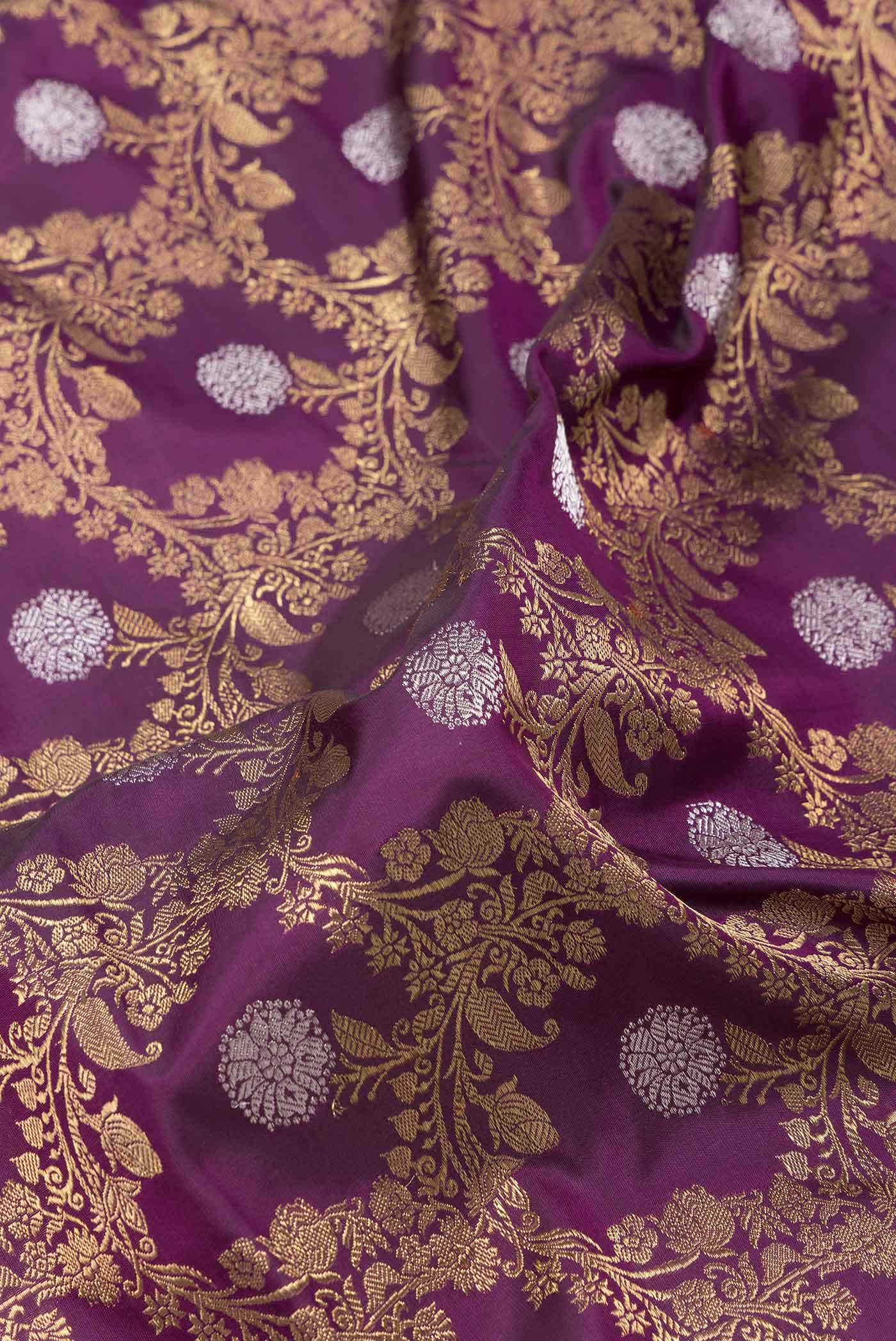 Pure Silk Pure Zari Magenta Dual Tone Kanjivaram Saree - Image 3