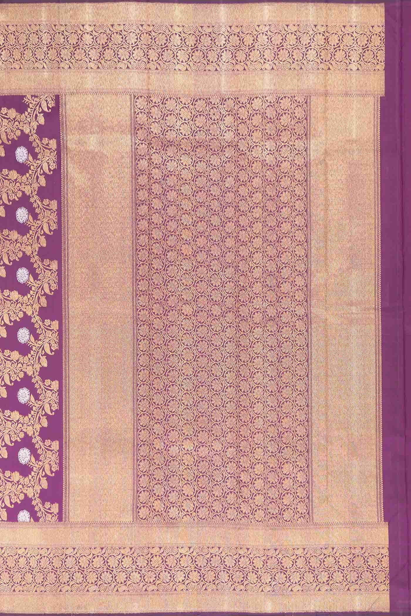 Pure Silk Pure Zari Magenta Dual Tone Kanjivaram Saree - Image 5