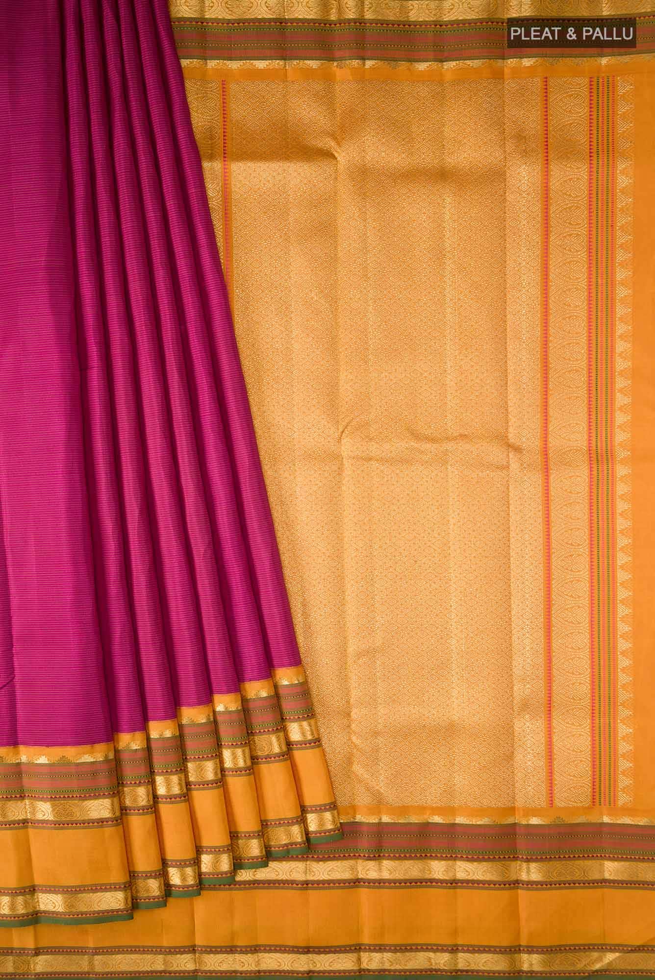 Pure Silk Pure Zari Magenta Kanchipuram Saree - Image 2