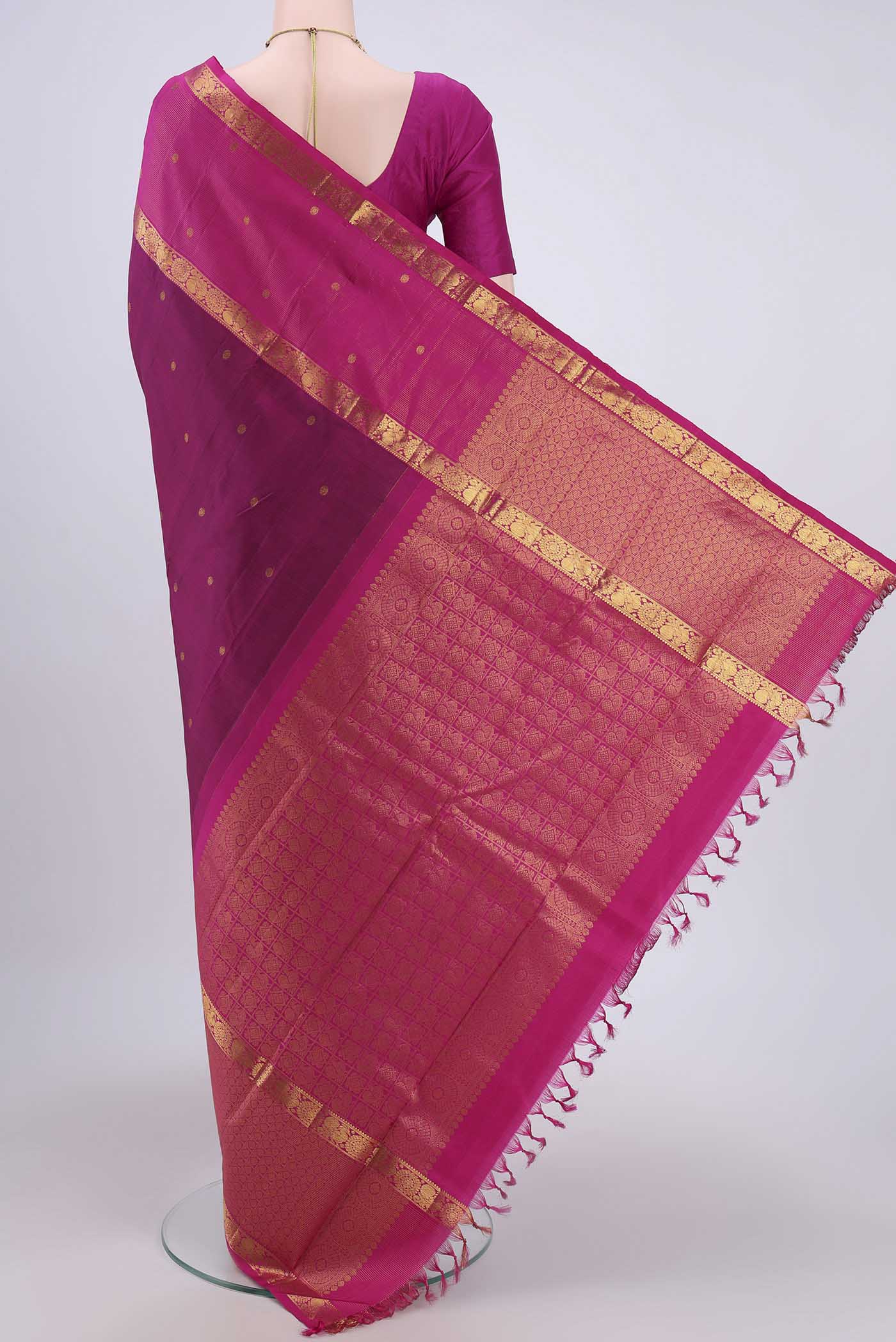 Magenta Kanjivaram Silk Saree - Image 3