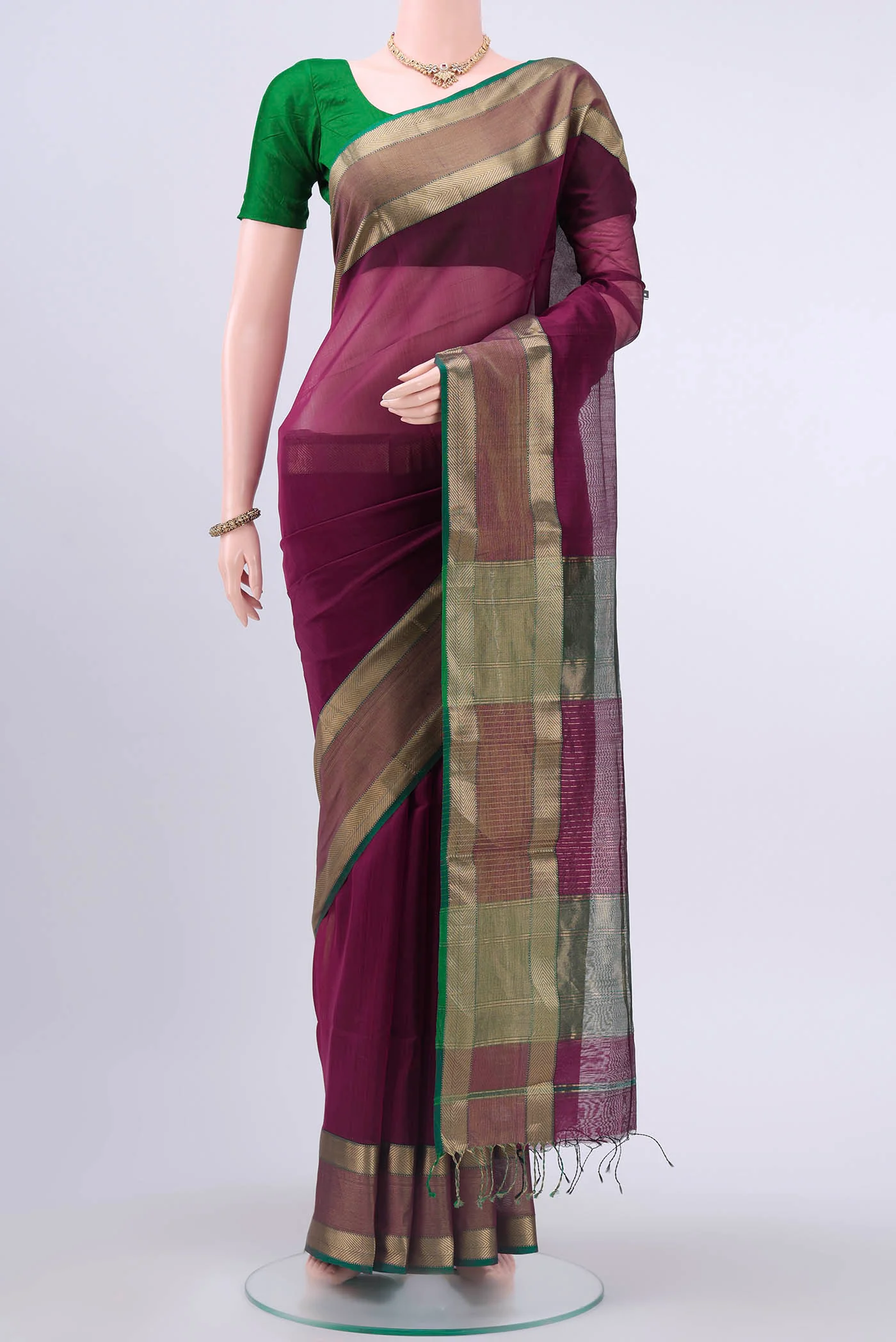 Magenta Maheshwari Silk Cotton Saree