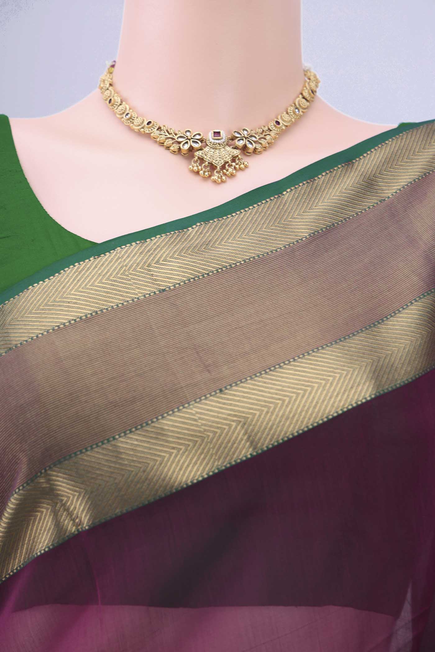 Magenta Maheshwari Silk Cotton Saree - Image 2