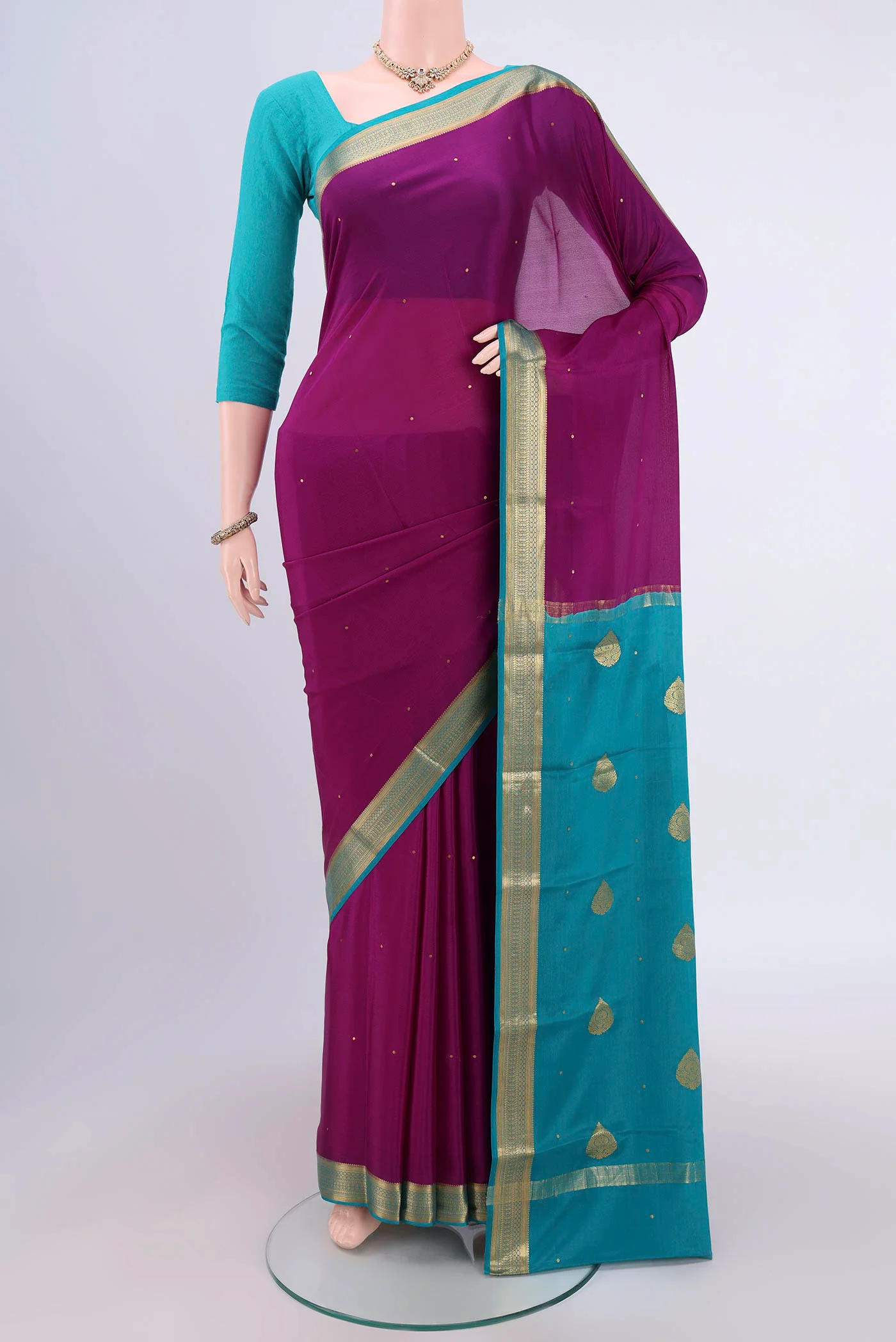 Purple Mysore Crepe Saree