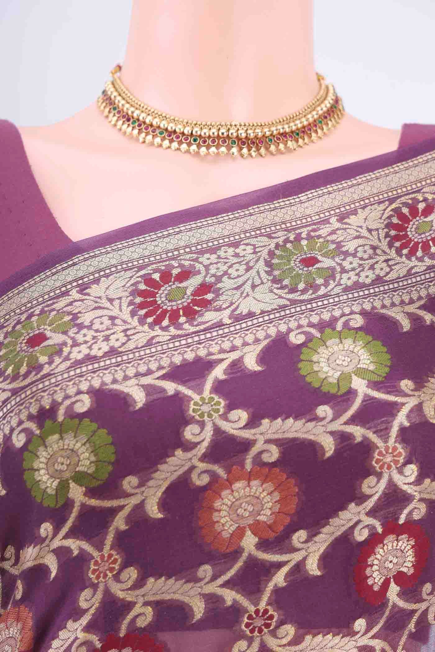 Magenta Mysore Georgette Saree - Image 2