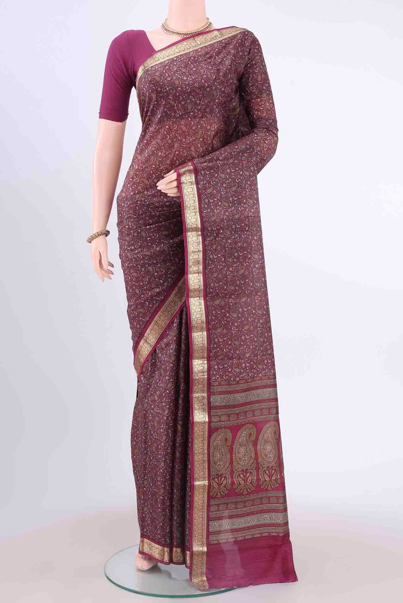 Magenta Printed Silk Saree