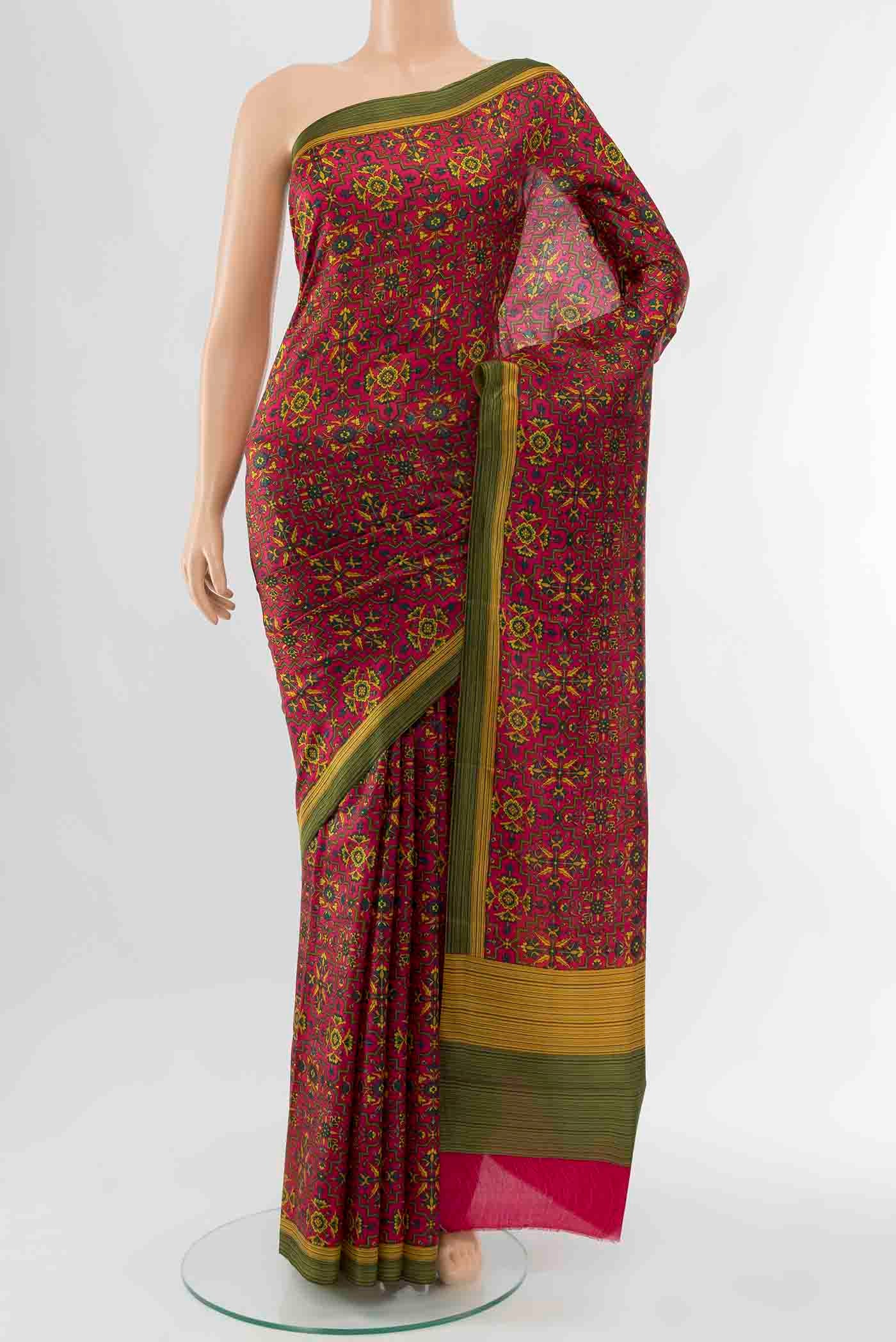 Magenta Printed Silk Saree