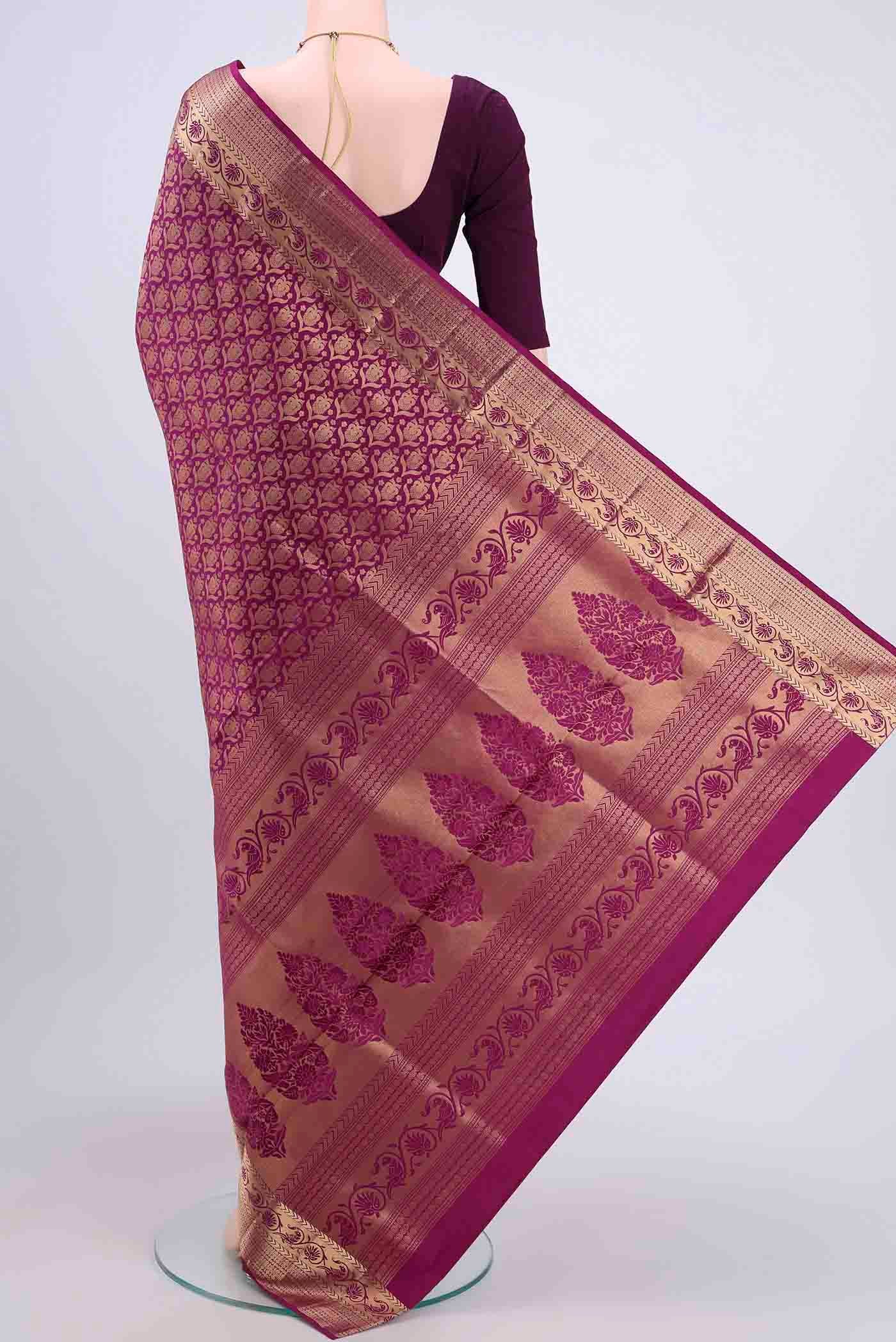 Magenta Soft Silk Saree - Image 3