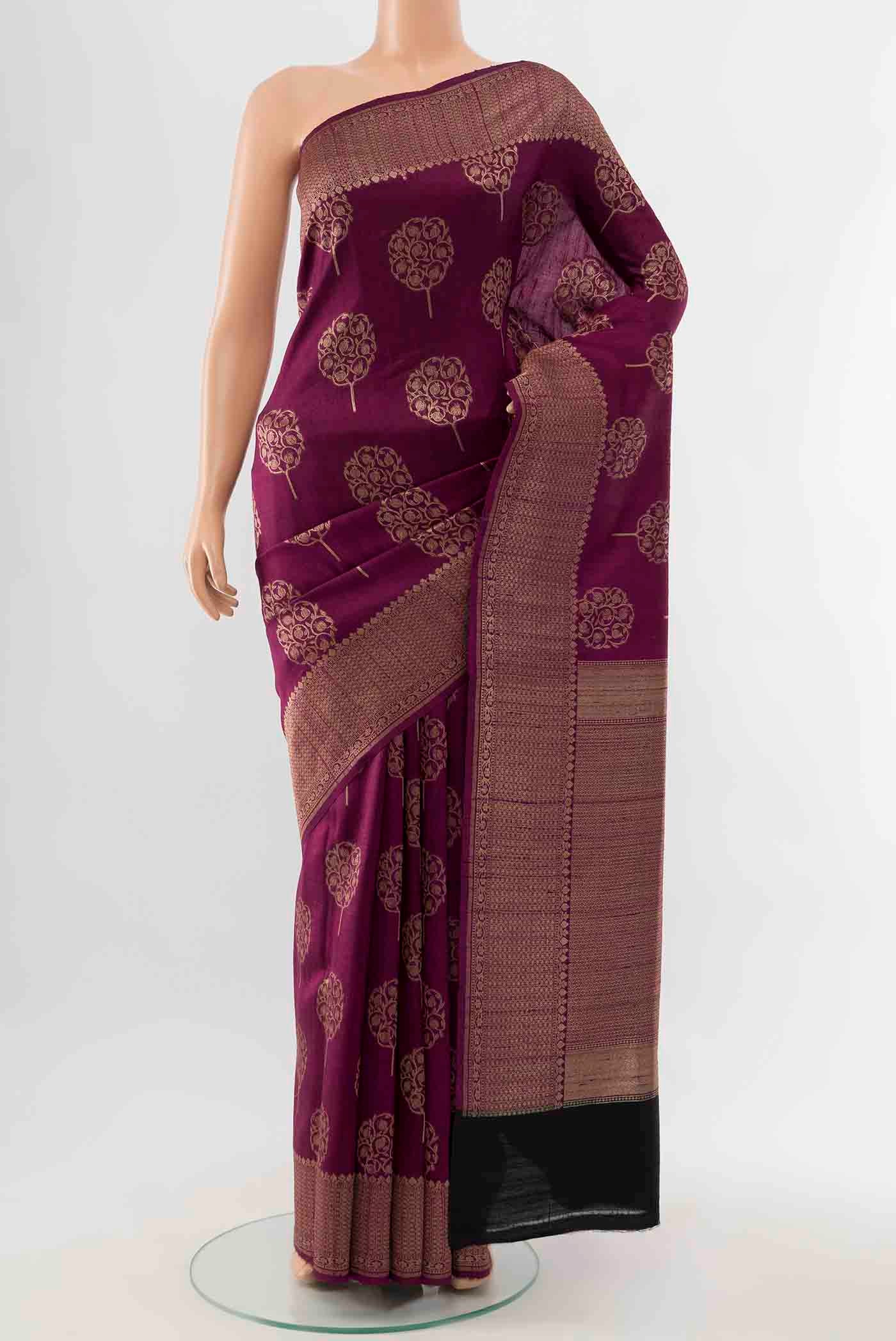 Magenta Tussar Silk Saree