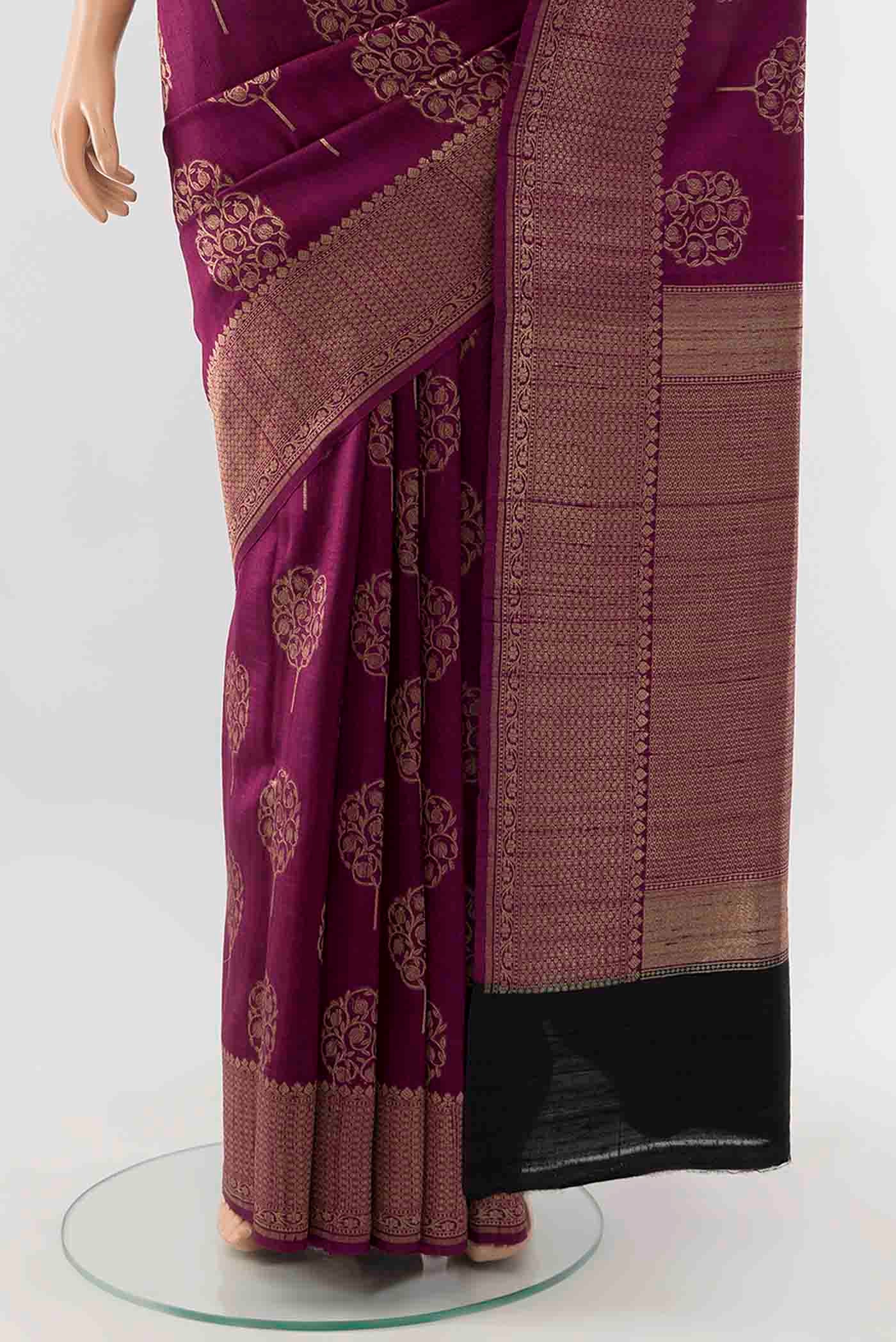 Magenta Tussar Silk Saree - Image 3