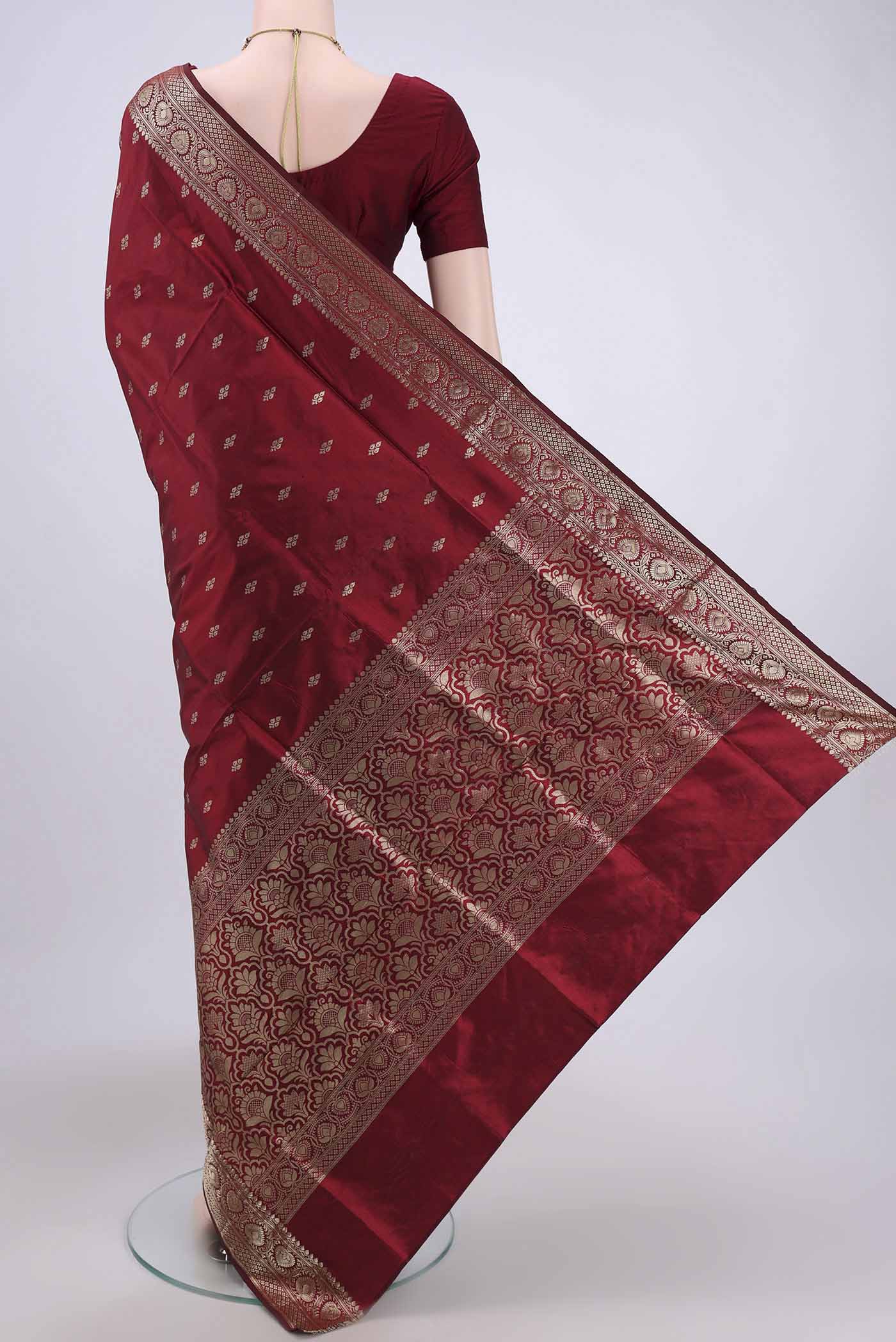 Maroon Banarasi Katan Silk Saree - Image 3
