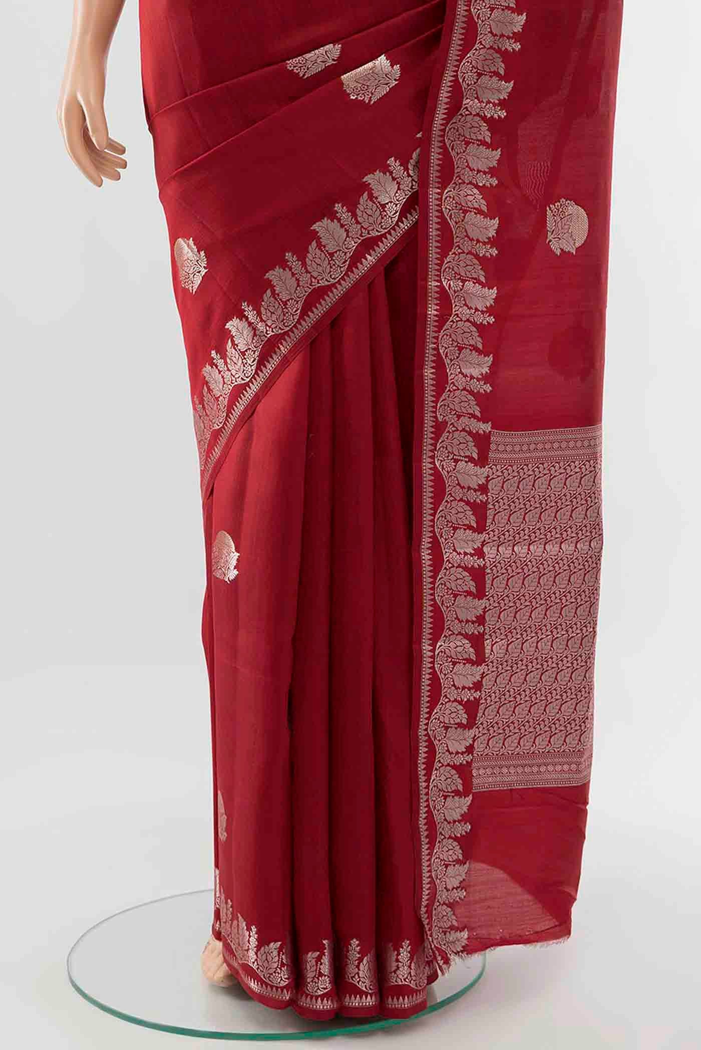 Maroon Banarasi Raw Silk Saree - Image 3