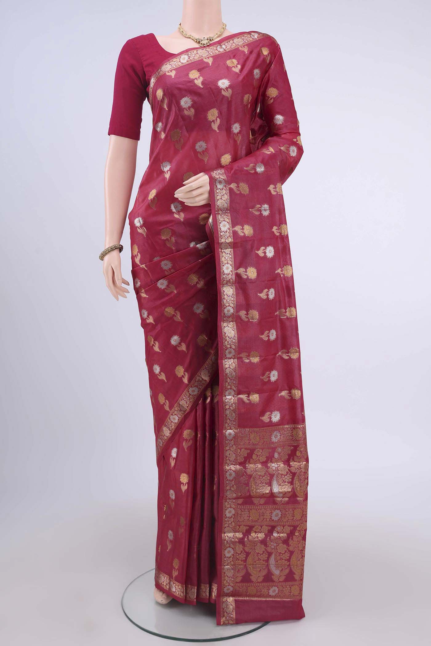 Maroon Banarasi Raw Silk Saree