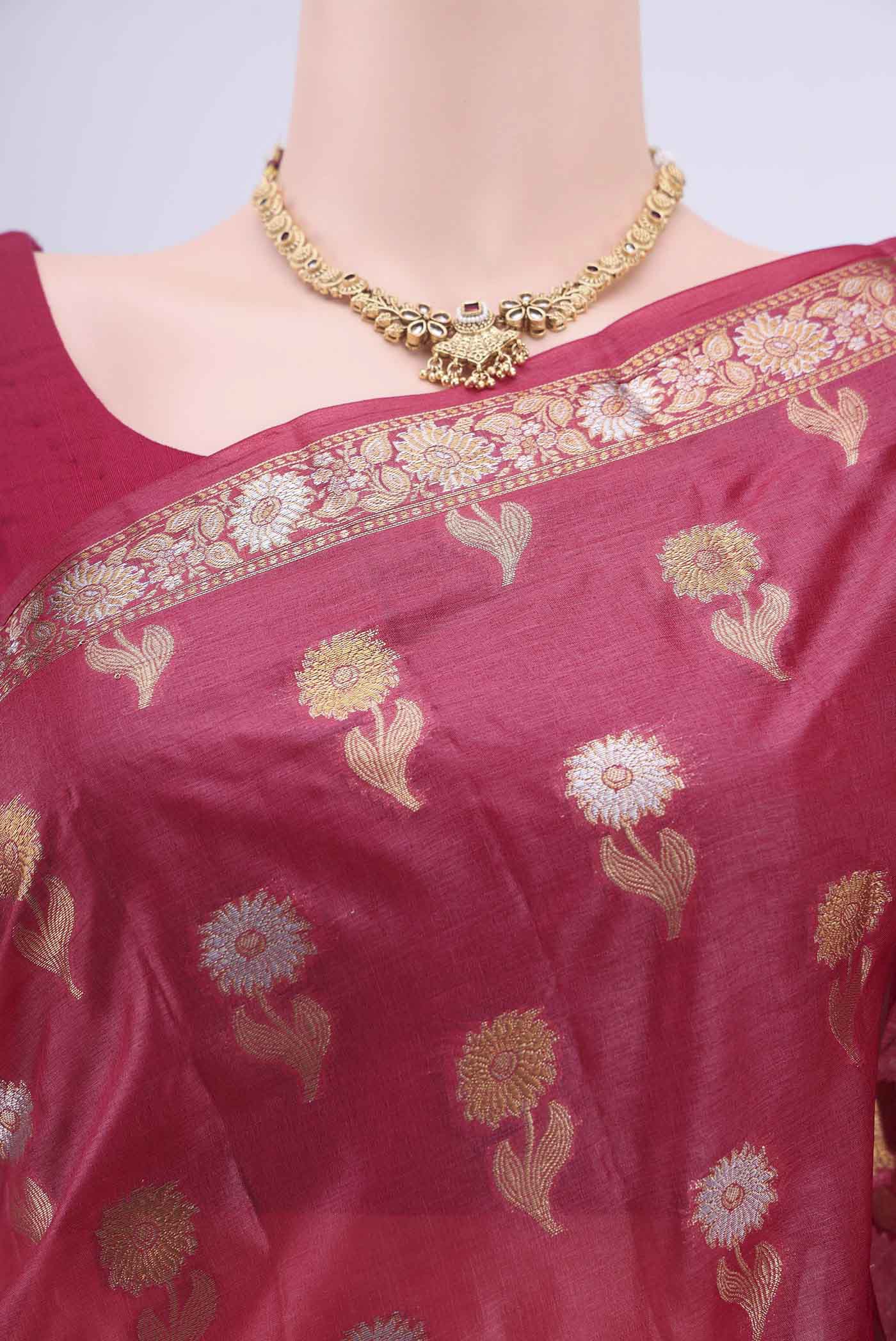 Maroon Banarasi Raw Silk Saree - Image 2