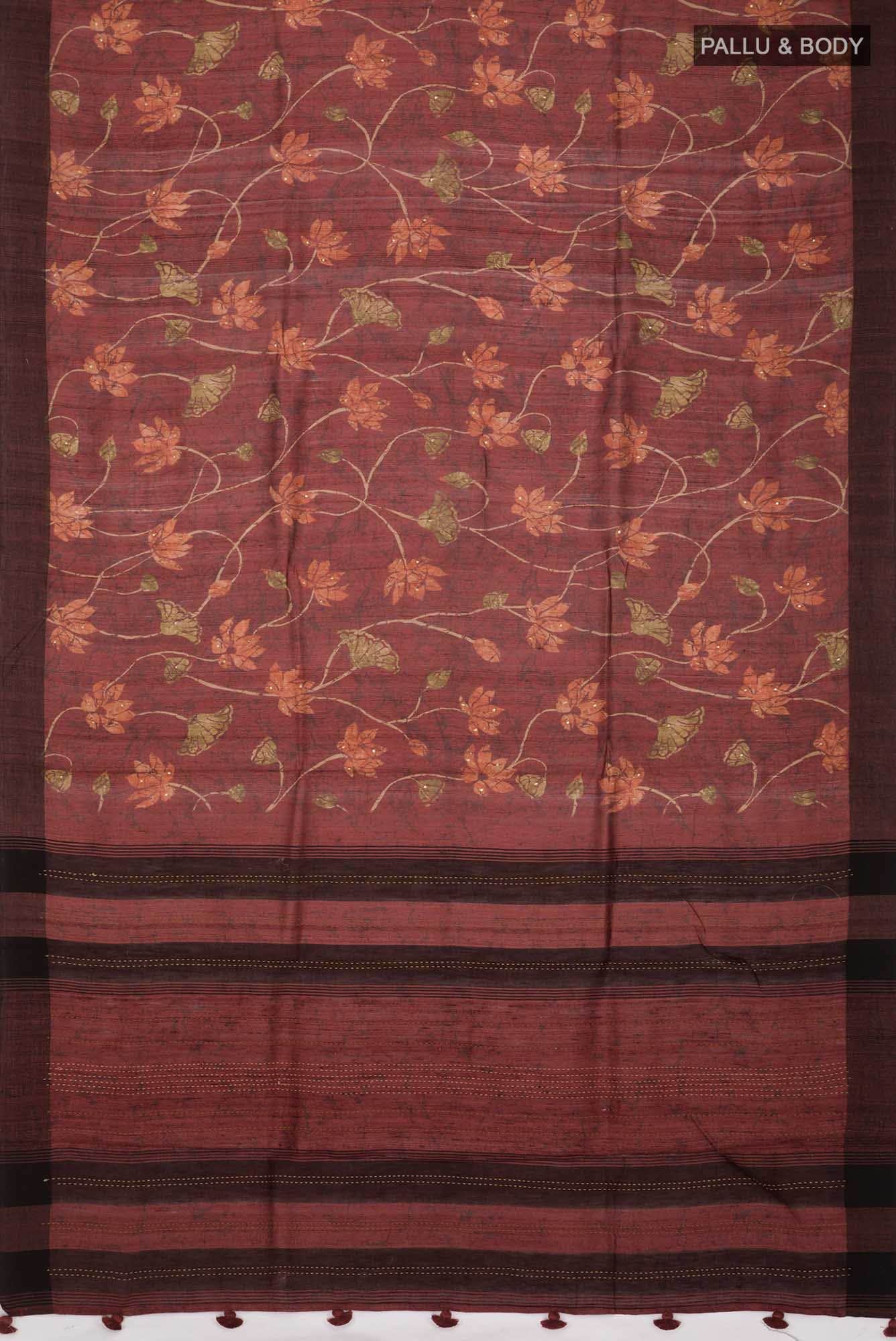 Maroon Bhagalpuri Tussar Silk Saree - Image 3