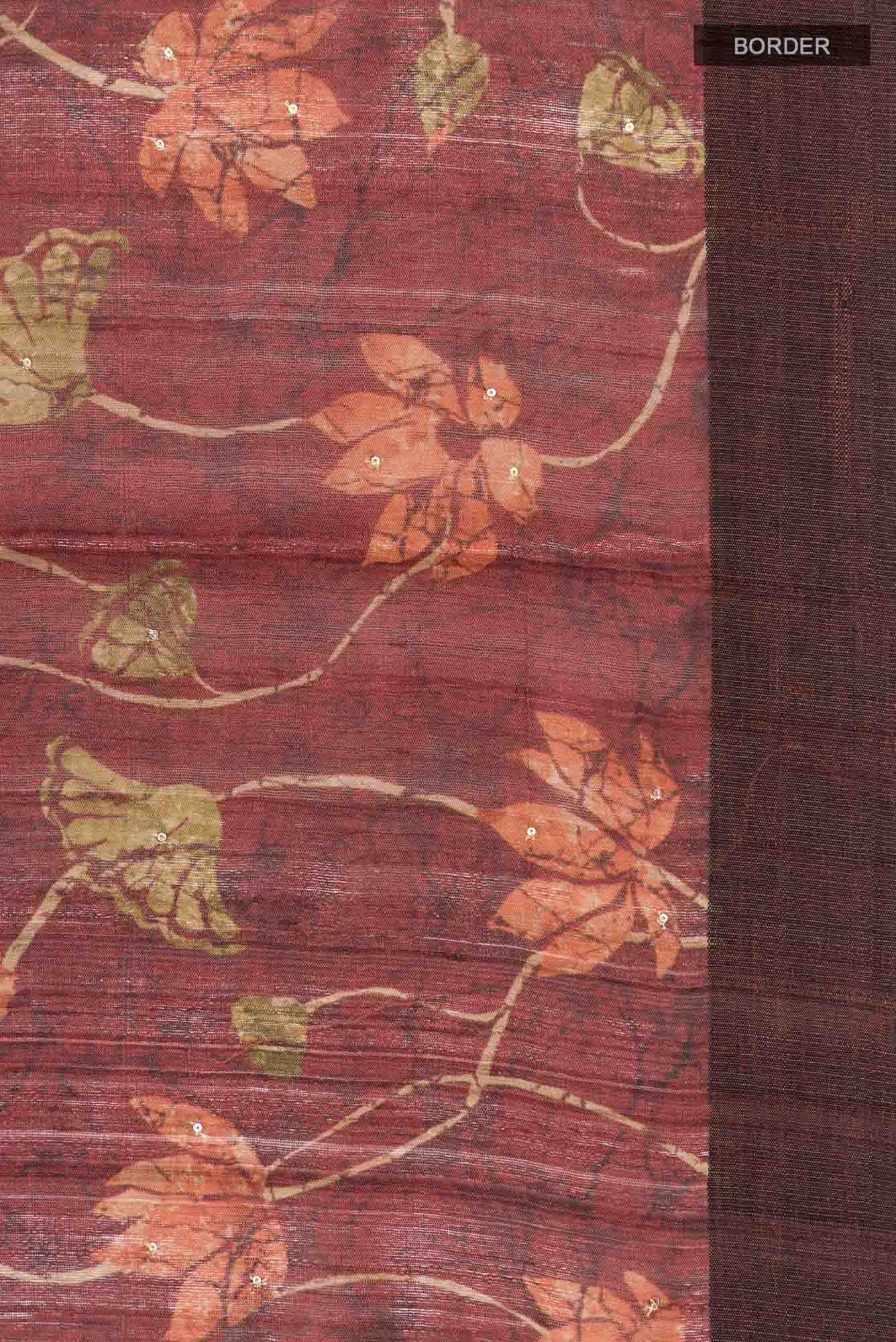 Maroon Bhagalpuri Tussar Silk Saree - Image 4