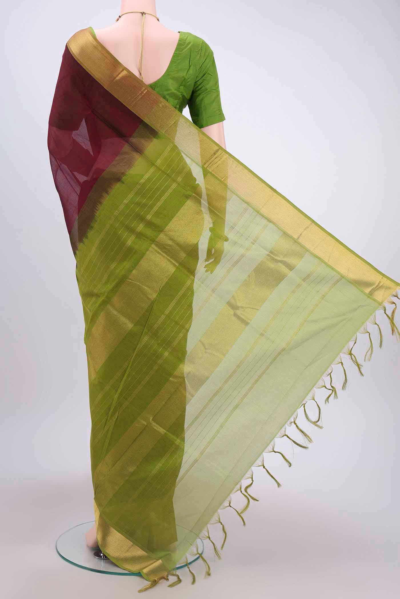 Maroon Silk Cotton Saree - Image 3