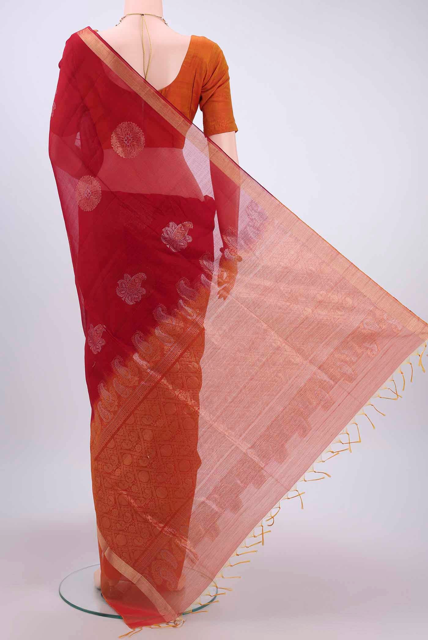 Red Silk Cotton Saree - Image 3