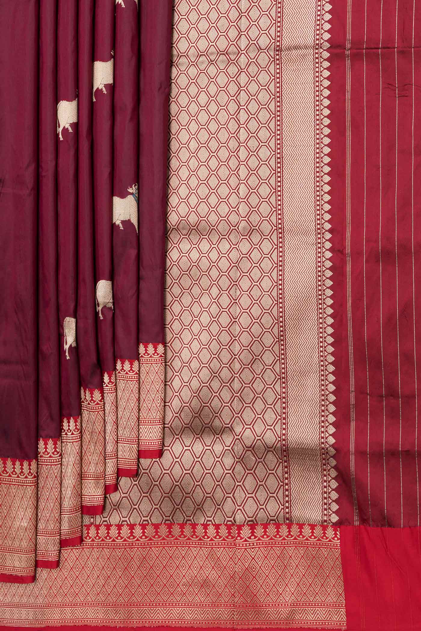 Maroon Dual Tone Banarasi Saree - Image 4