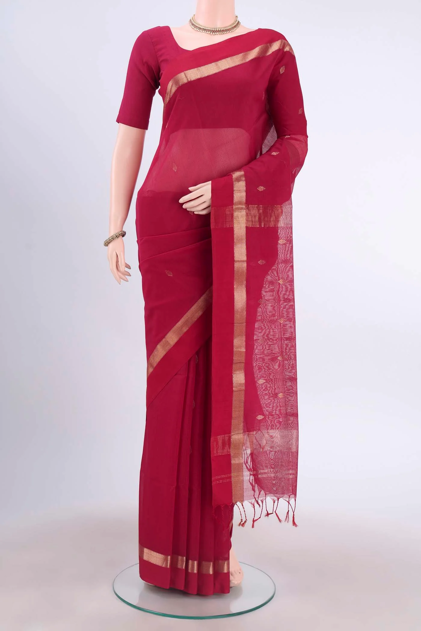 Red Maheshwari Silk Cotton Saree