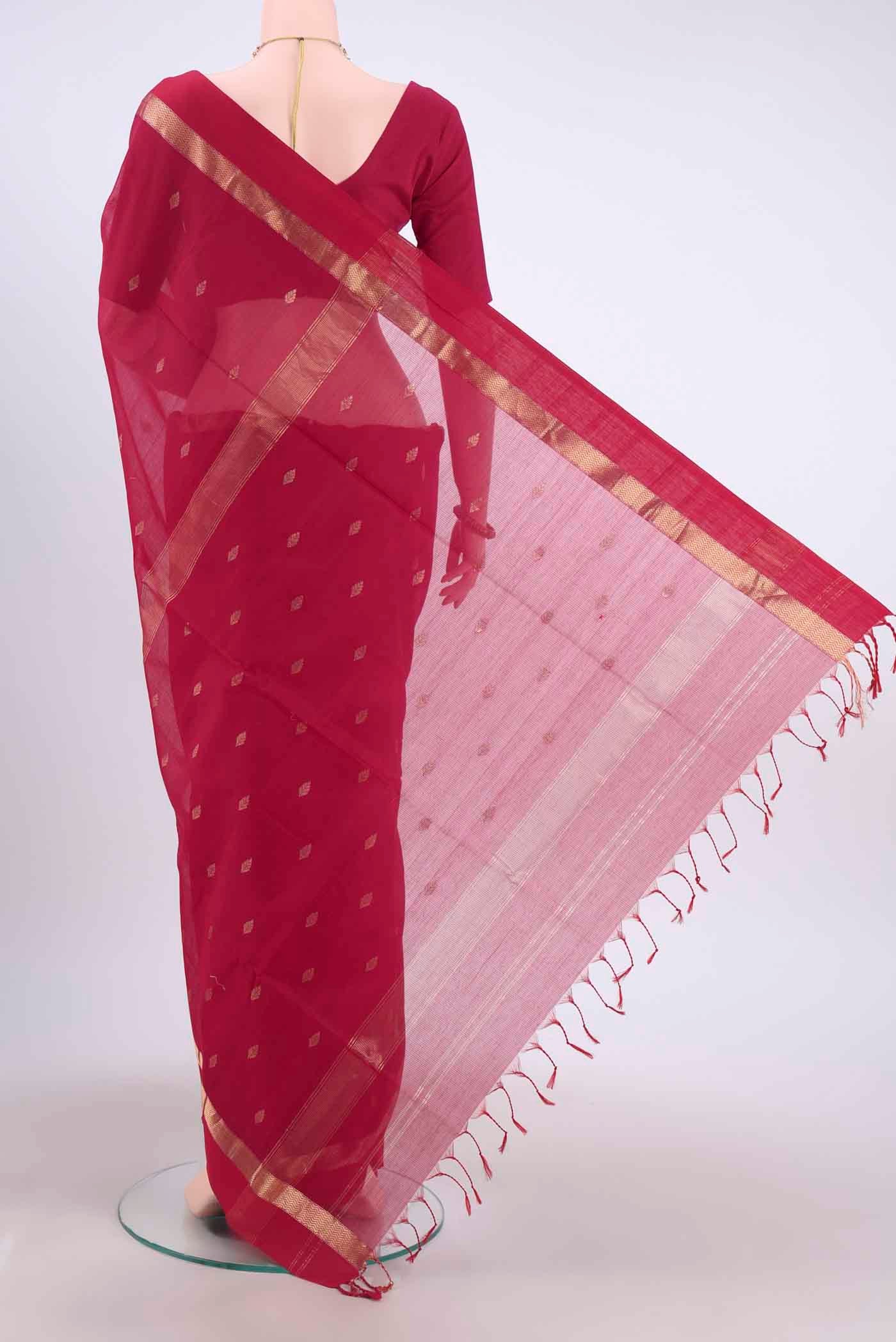 Red Maheshwari Silk Cotton Saree - Image 3