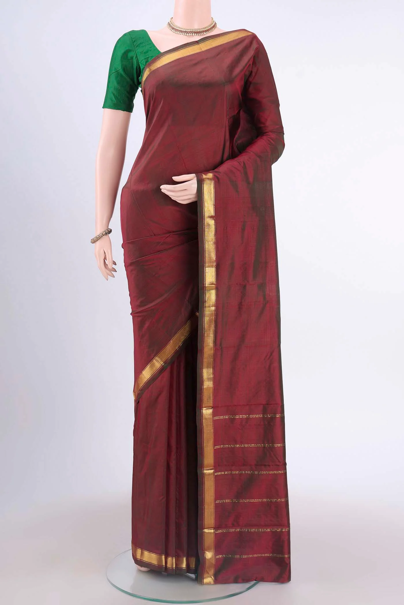 Maroon Dual Tone Kanchipuram Silk Saree