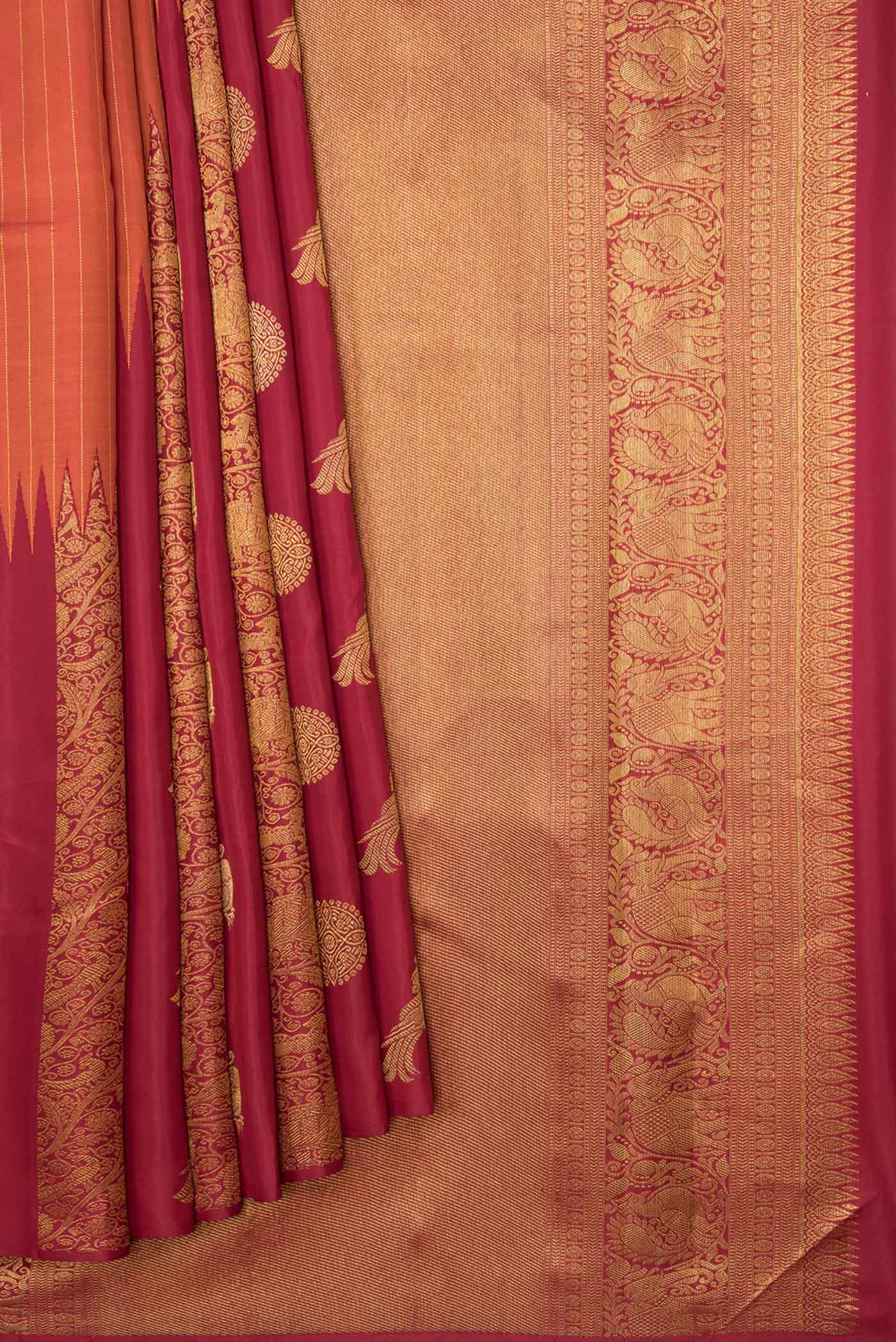 Maroon Dual Tone Kanchipuram Silk Saree - Image 4