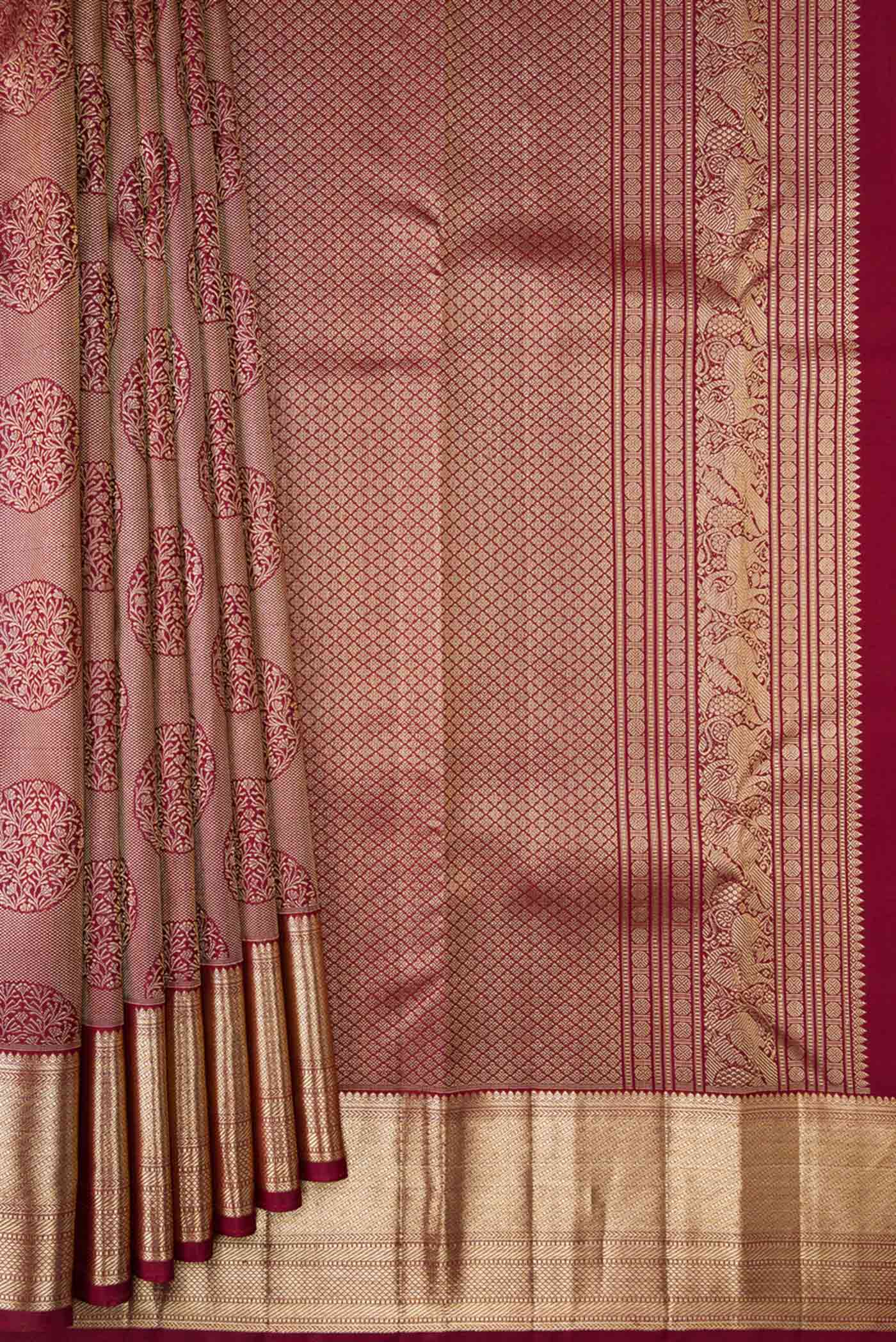 Maroon Dual Tone Kanchipuram Silk Saree - Image 4