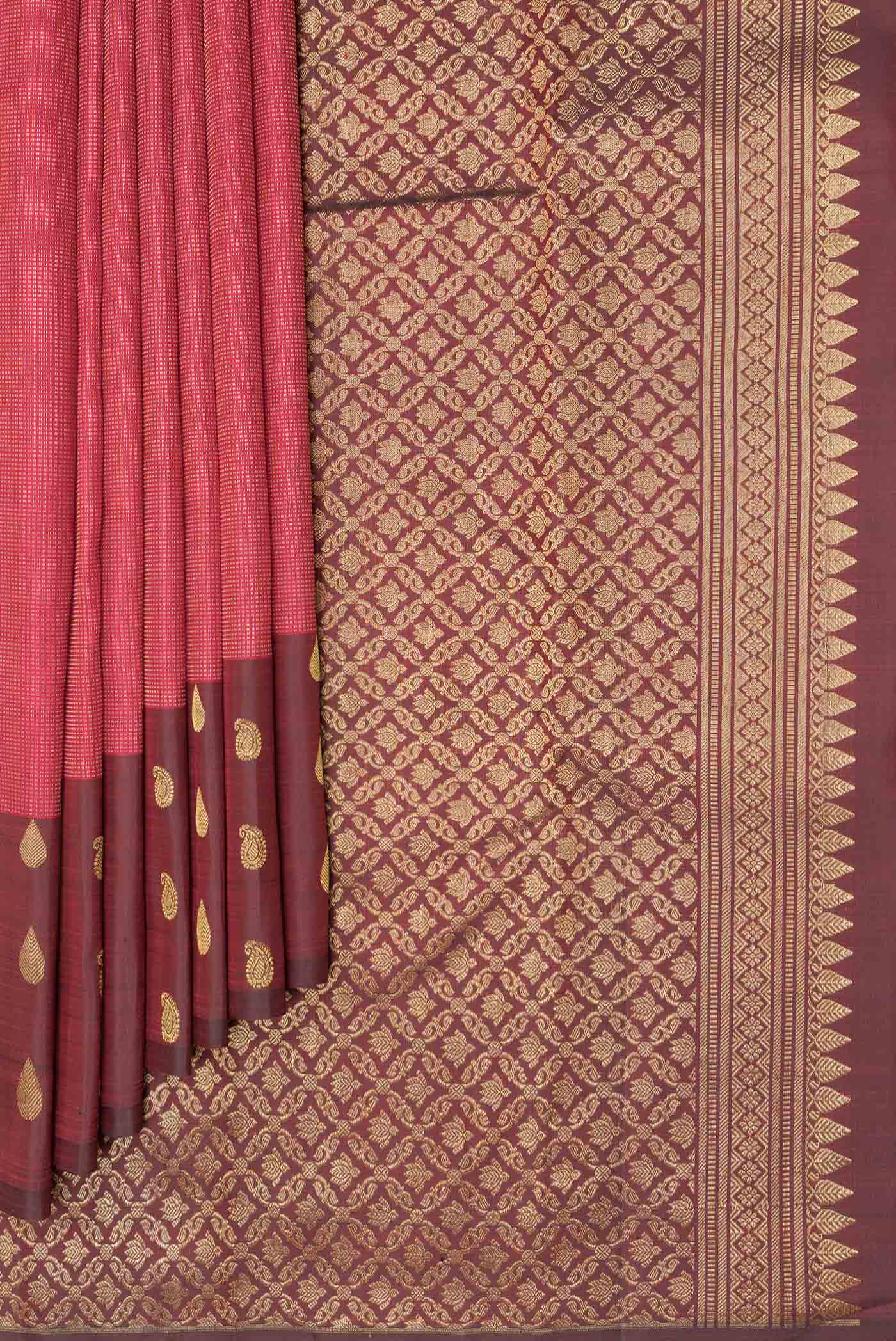 Maroon Dual Tone Kanchipuram Silk Saree - Image 4