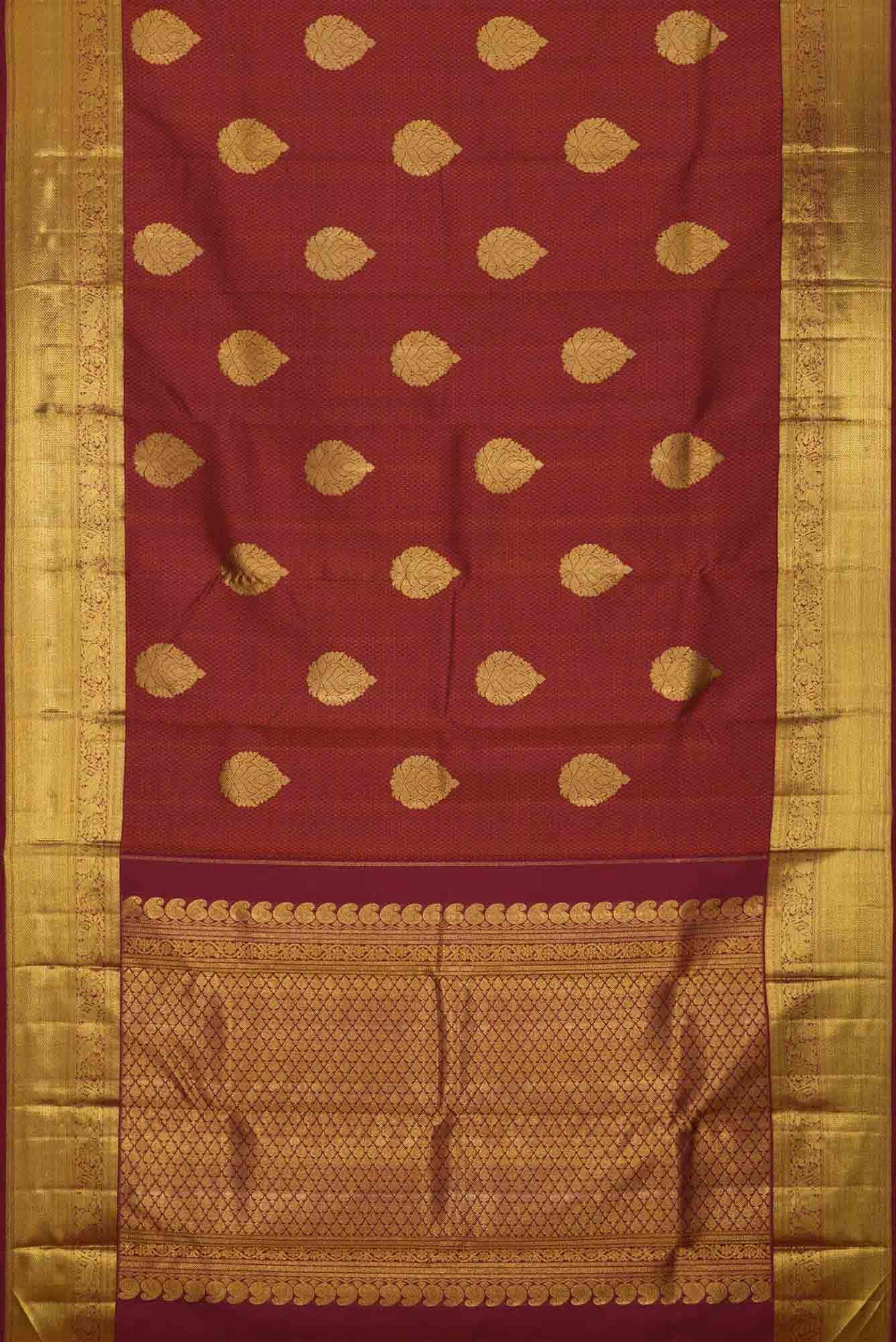Pure Silk Pure Zari Maroon Dual Tone Kanchipuram Saree - Image 4