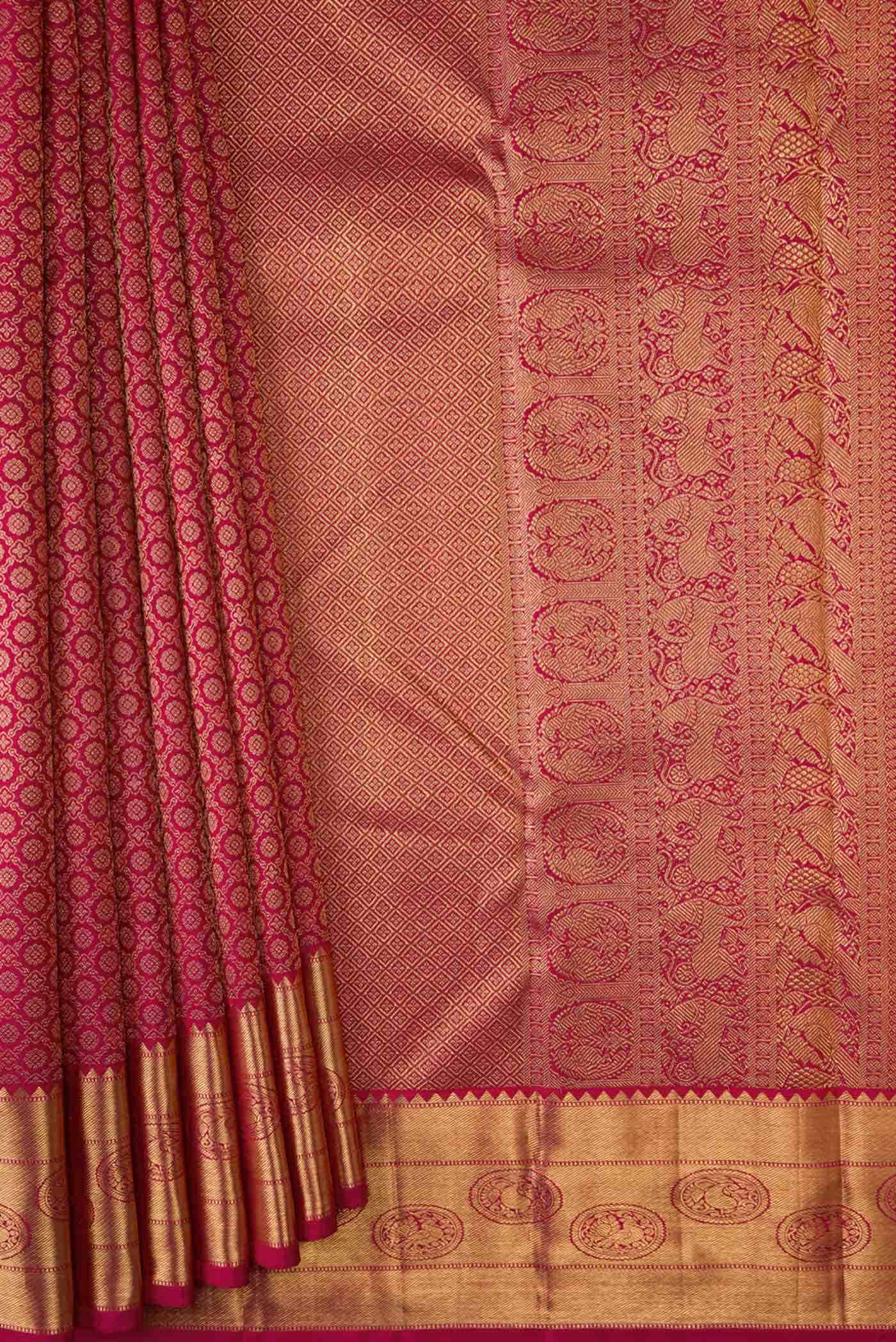 Pure Silk Pure Zari Maroon Dual Tone Kanjivaram Saree - Image 2