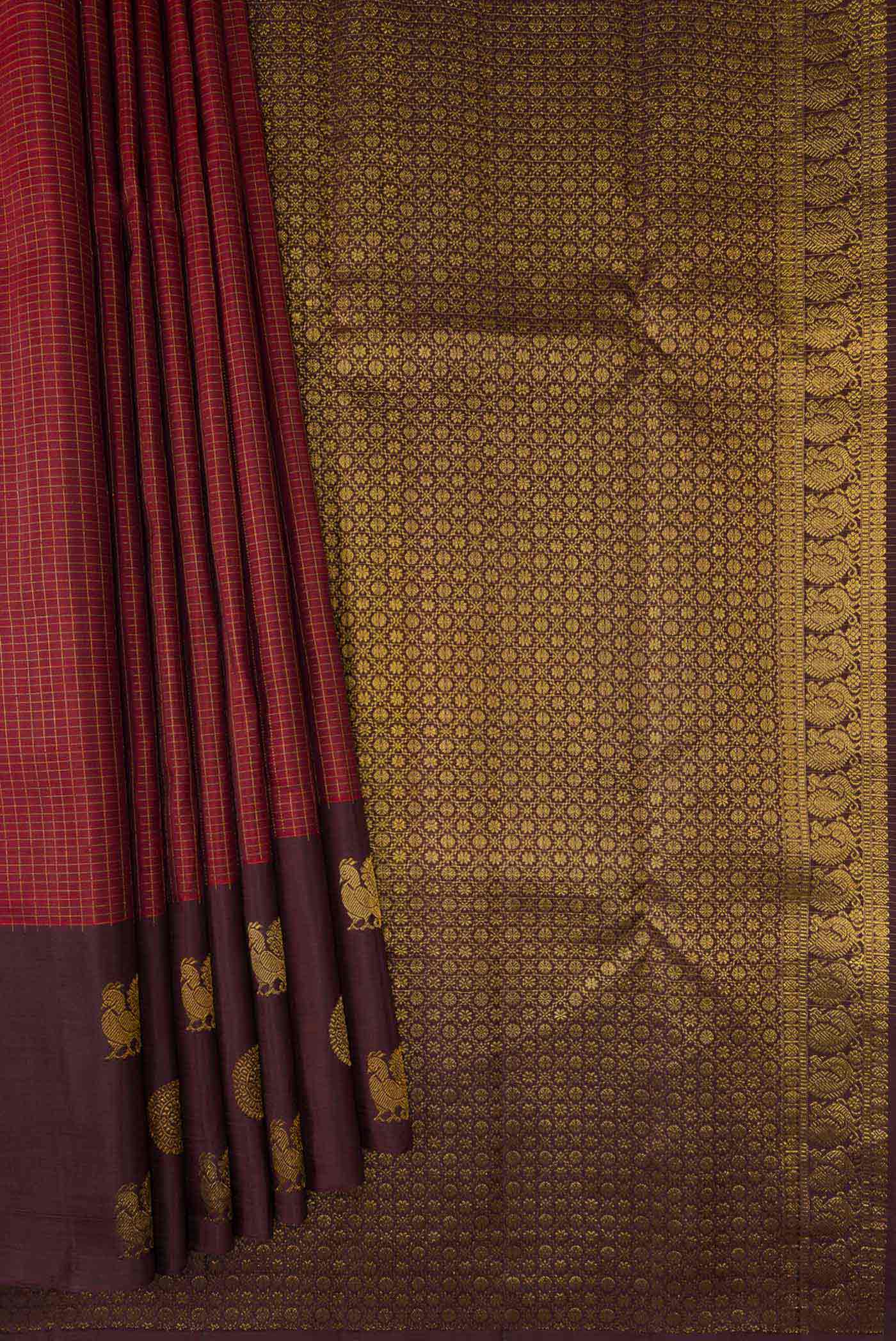 Maroon Kanjivaram Silk Saree - Image 4