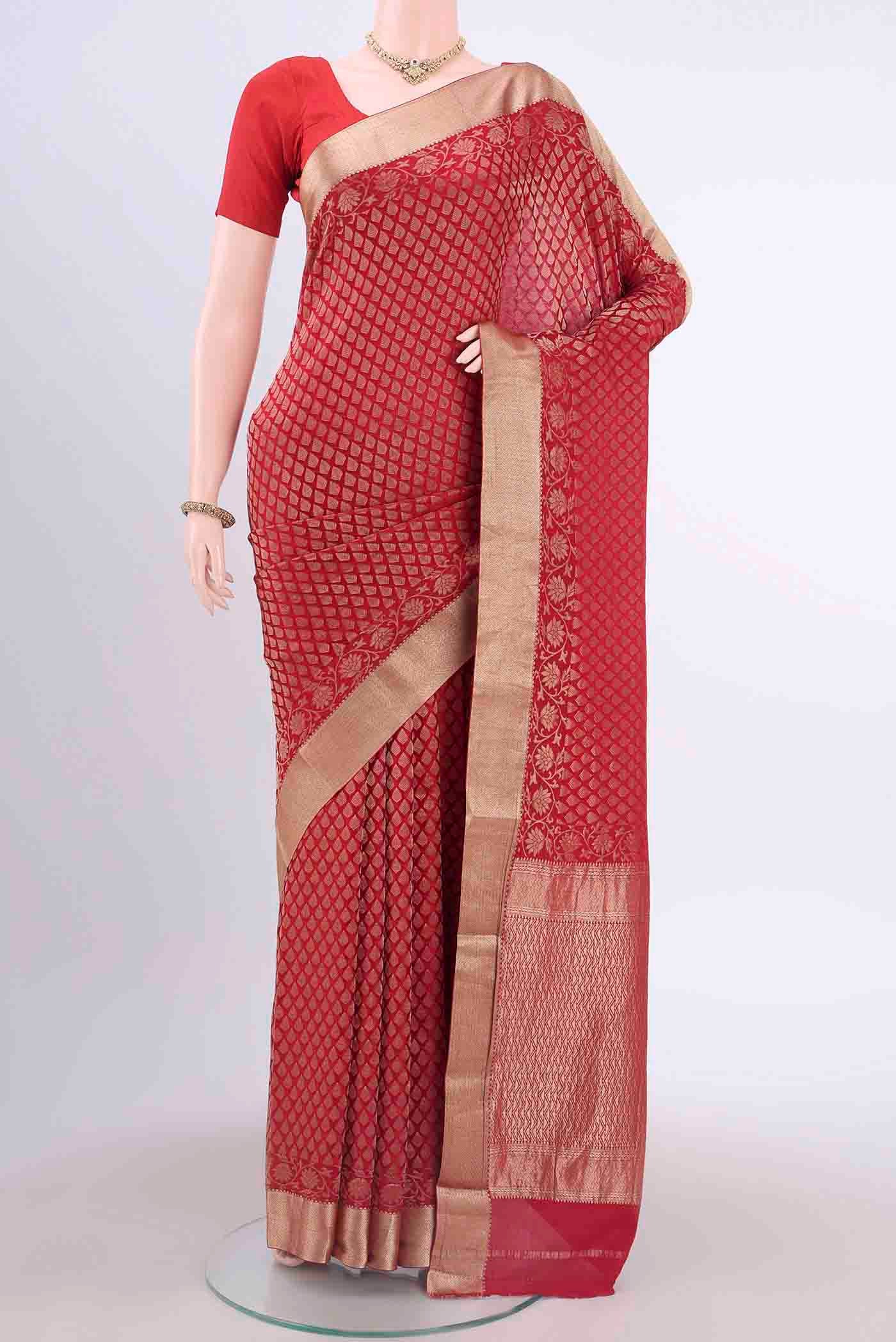 Maroon Dual Tone Mysore Crepe Saree