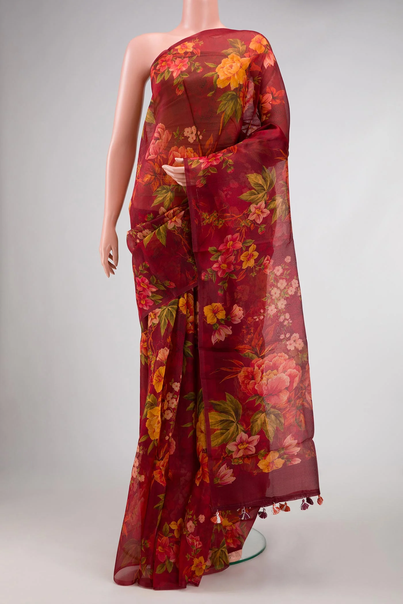 Maroon Organza Silk Saree