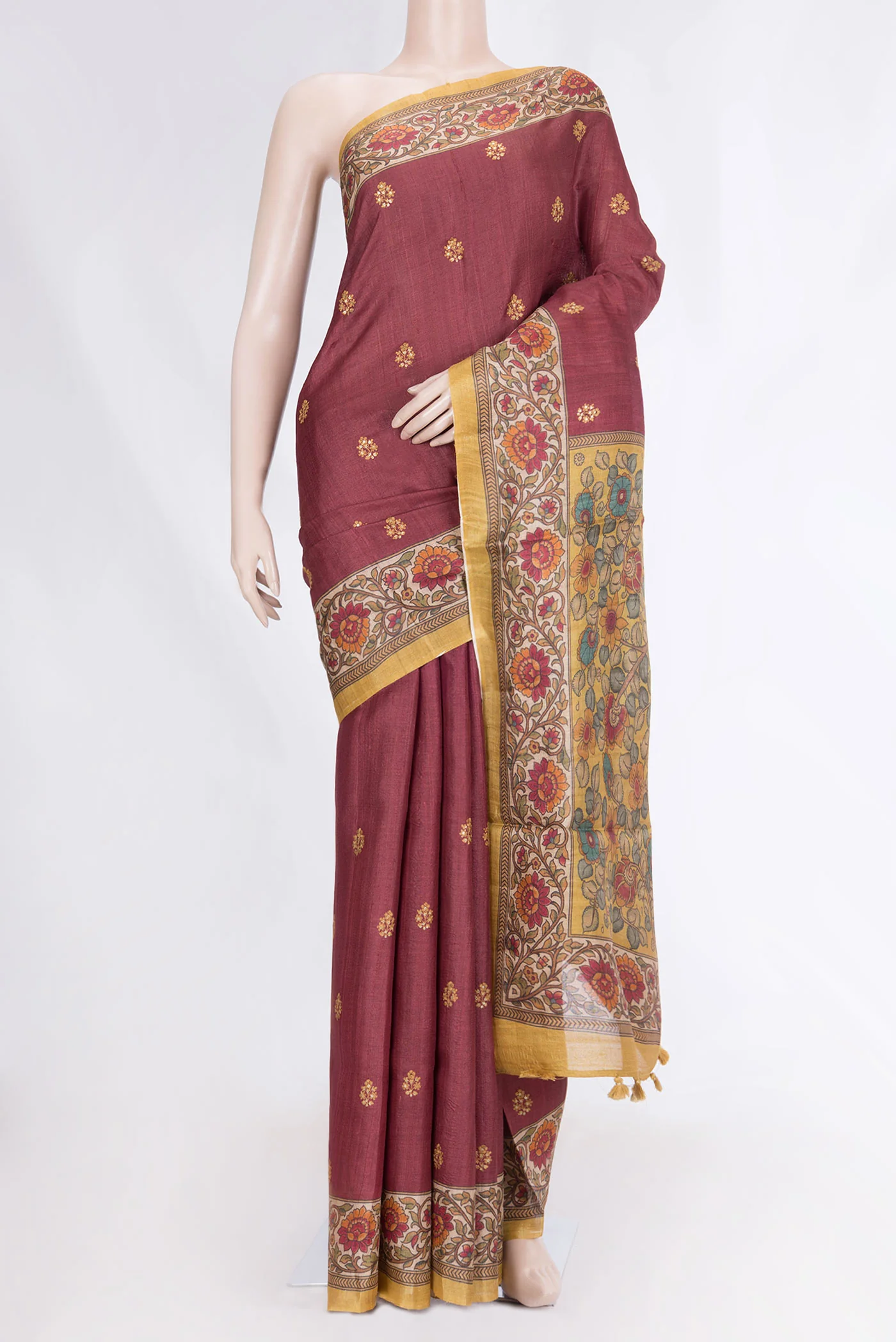 Maroon Dual Tone Tussar Silk Saree