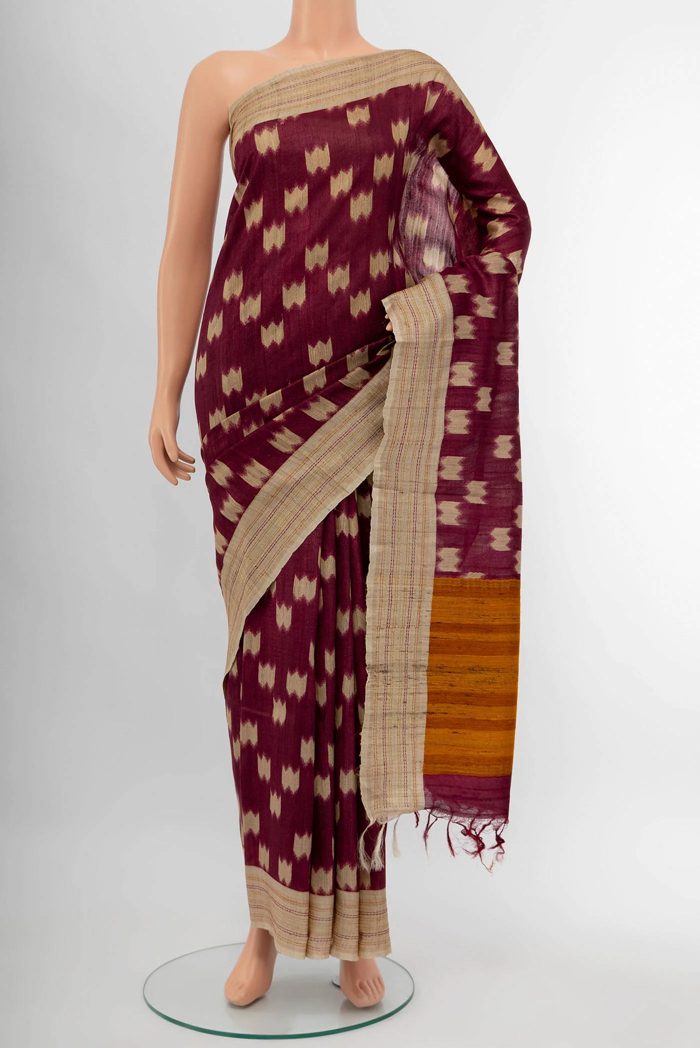 Maroon Dual Tone Tussar Silk Saree