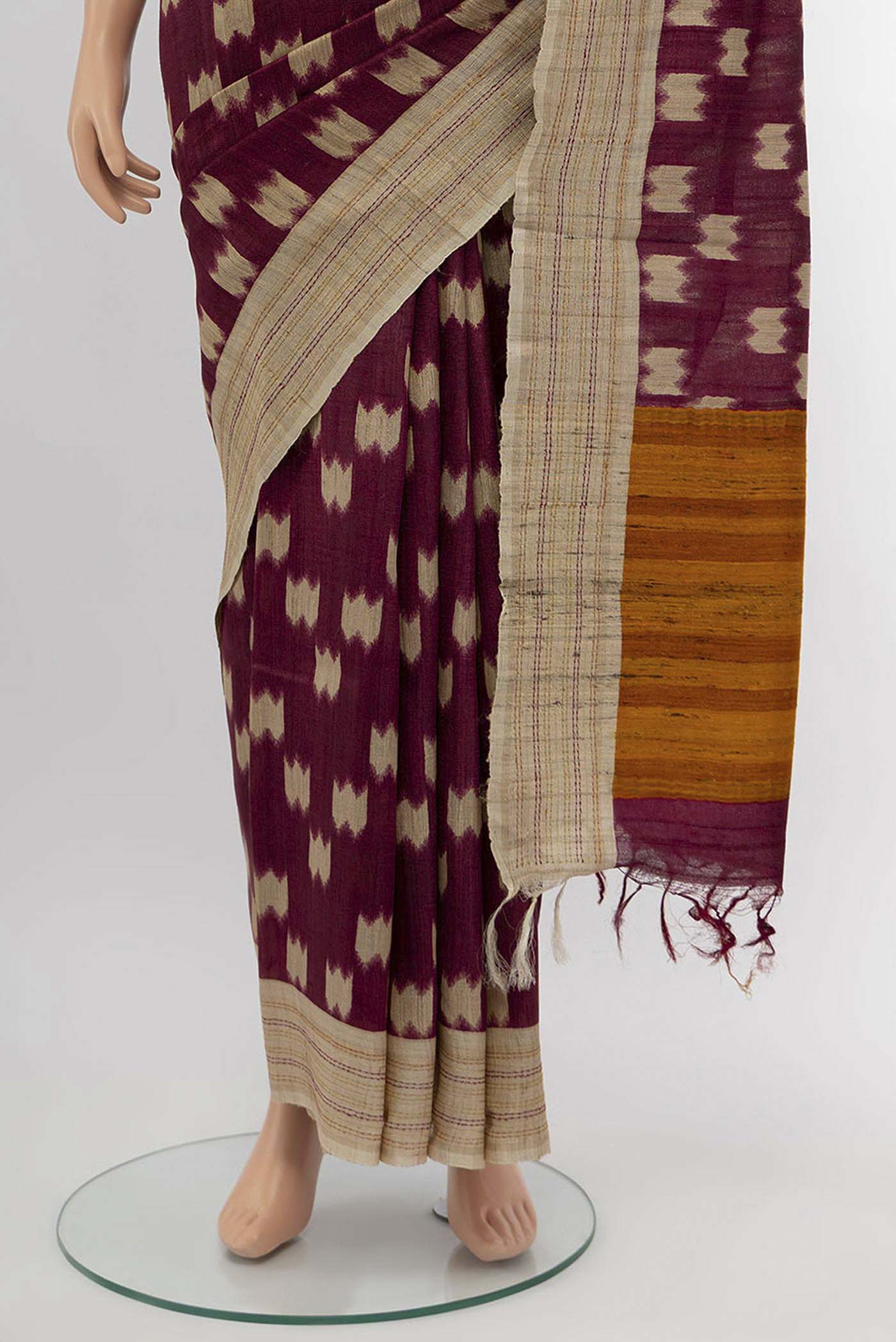 Maroon Dual Tone Tussar Silk Saree - Image 3